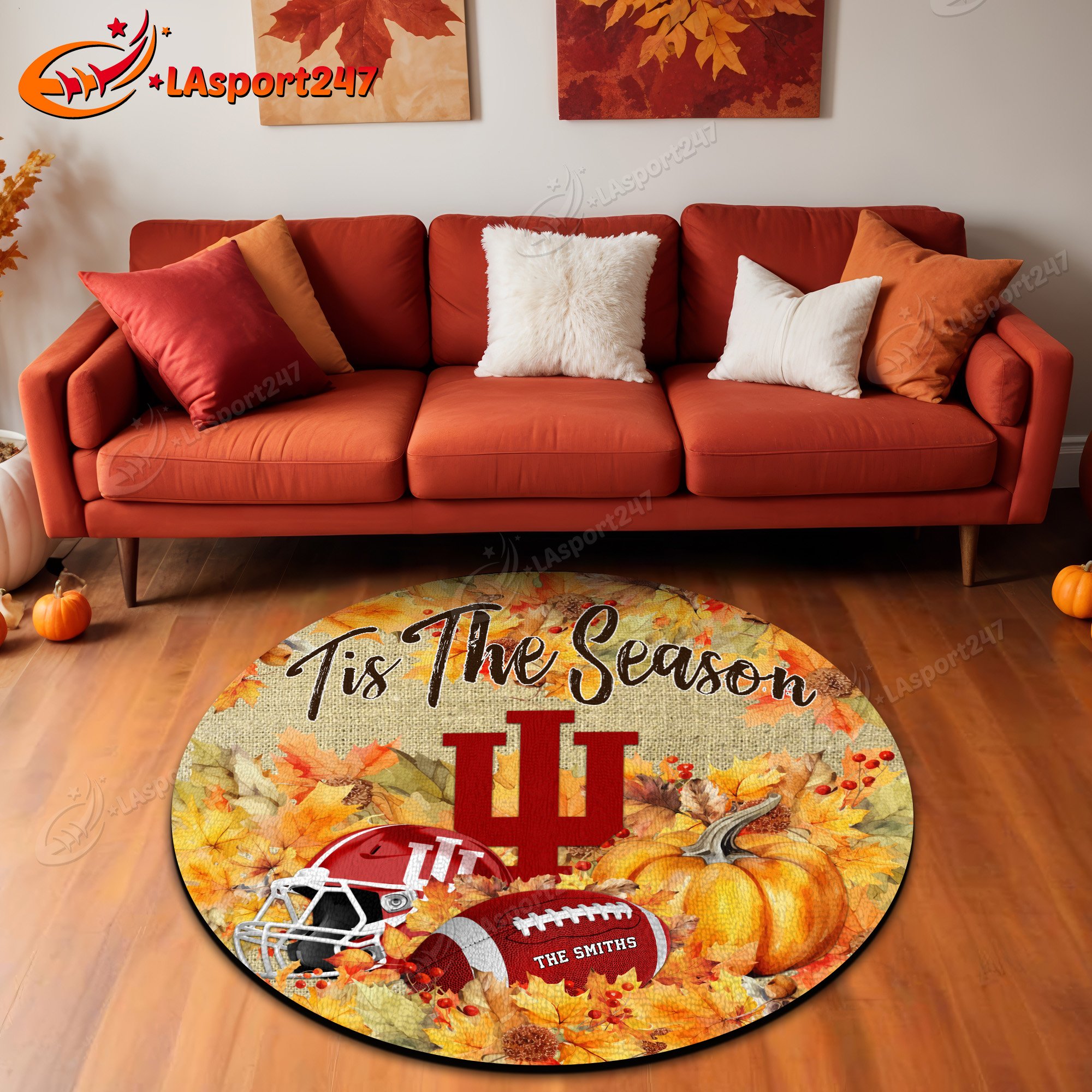 Indiana Hoosiers Round Rug Custom Family Name And Choose Your Quotes, FootBall Fan Gifts EHIVM-60250