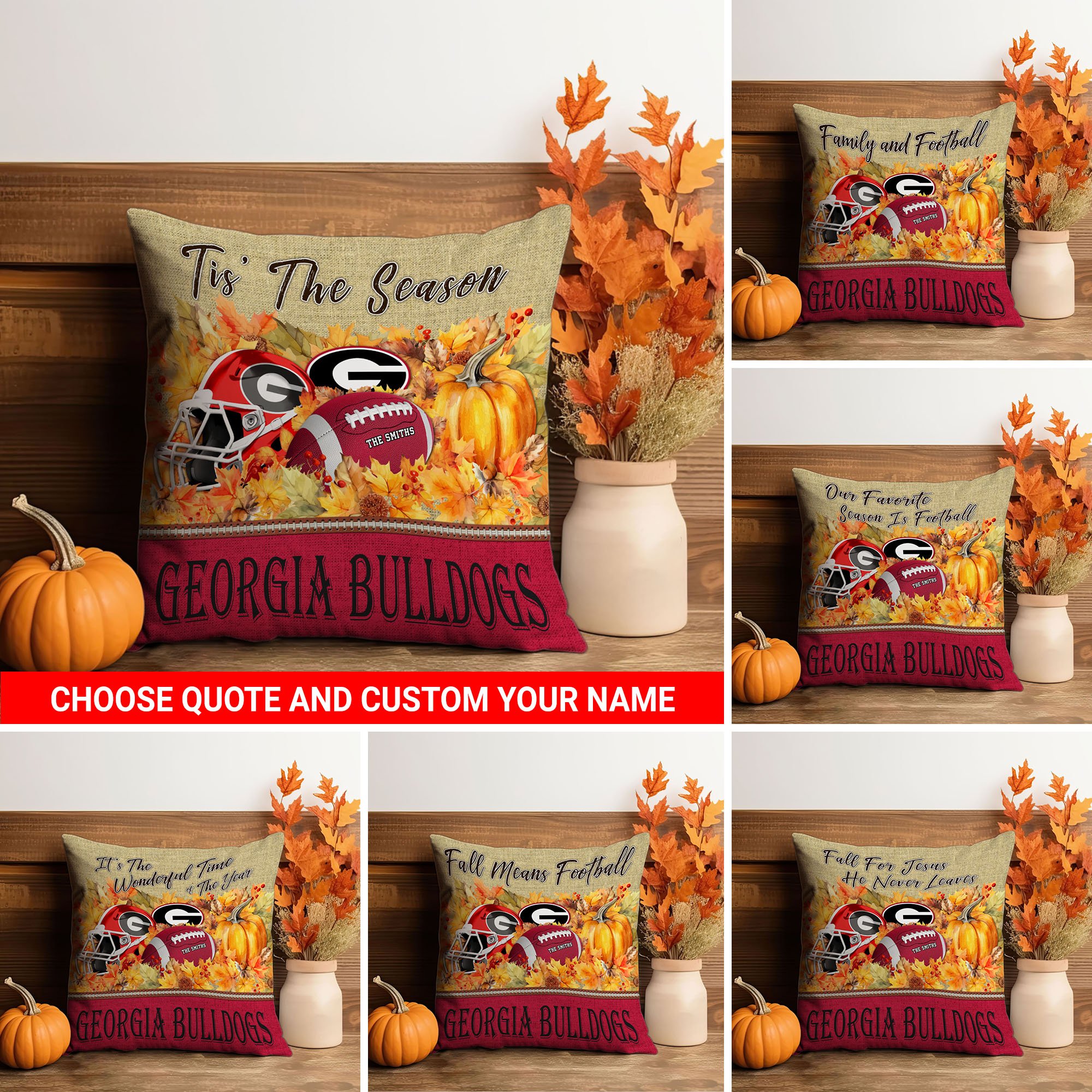 Georgia Bulldogs All Over Printed Pillow Custom Your Family Name And Choose Your Quotes, Sport Pillow, Sport Gifts For Fan EHIVM-60317