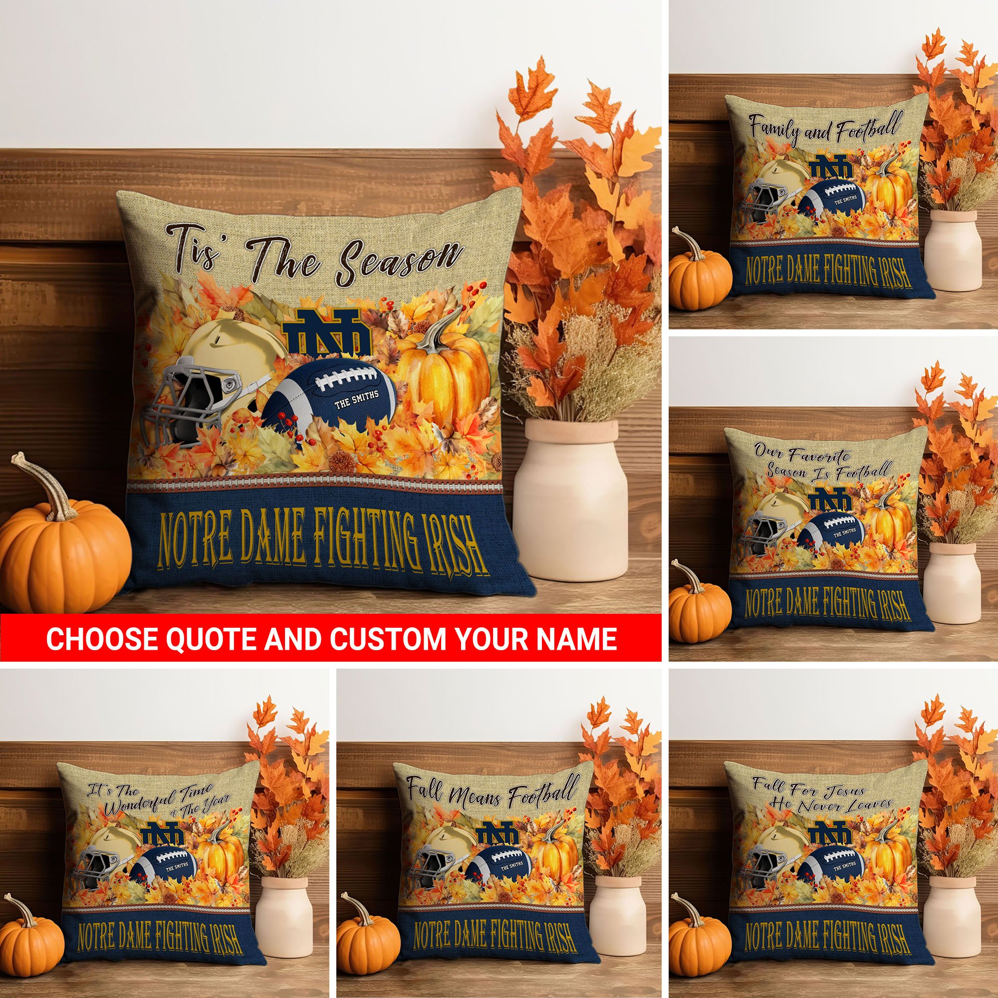 Notre Dame Fighting Irish All Over Printed Pillow Custom Your Family Name And Choose Your Quotes EHIVM-60317