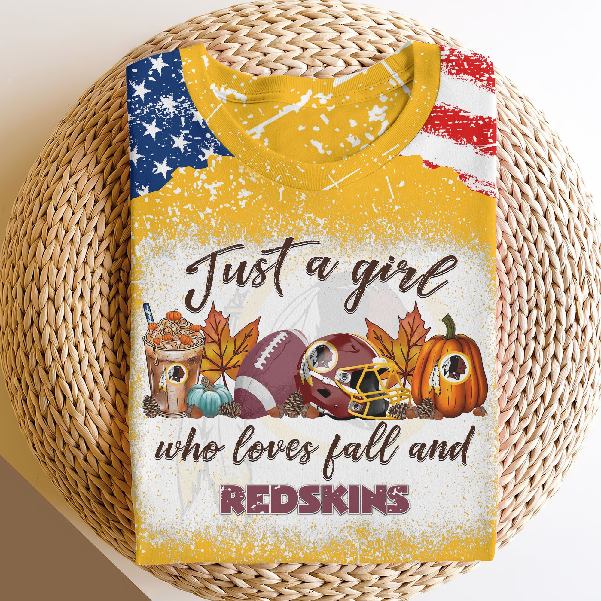 Washington Redskins 3D Shirts, Sport 3D Clothing, Just a girl who loves fall Shirts, Sport Shirts For Fan EHIVM-60225