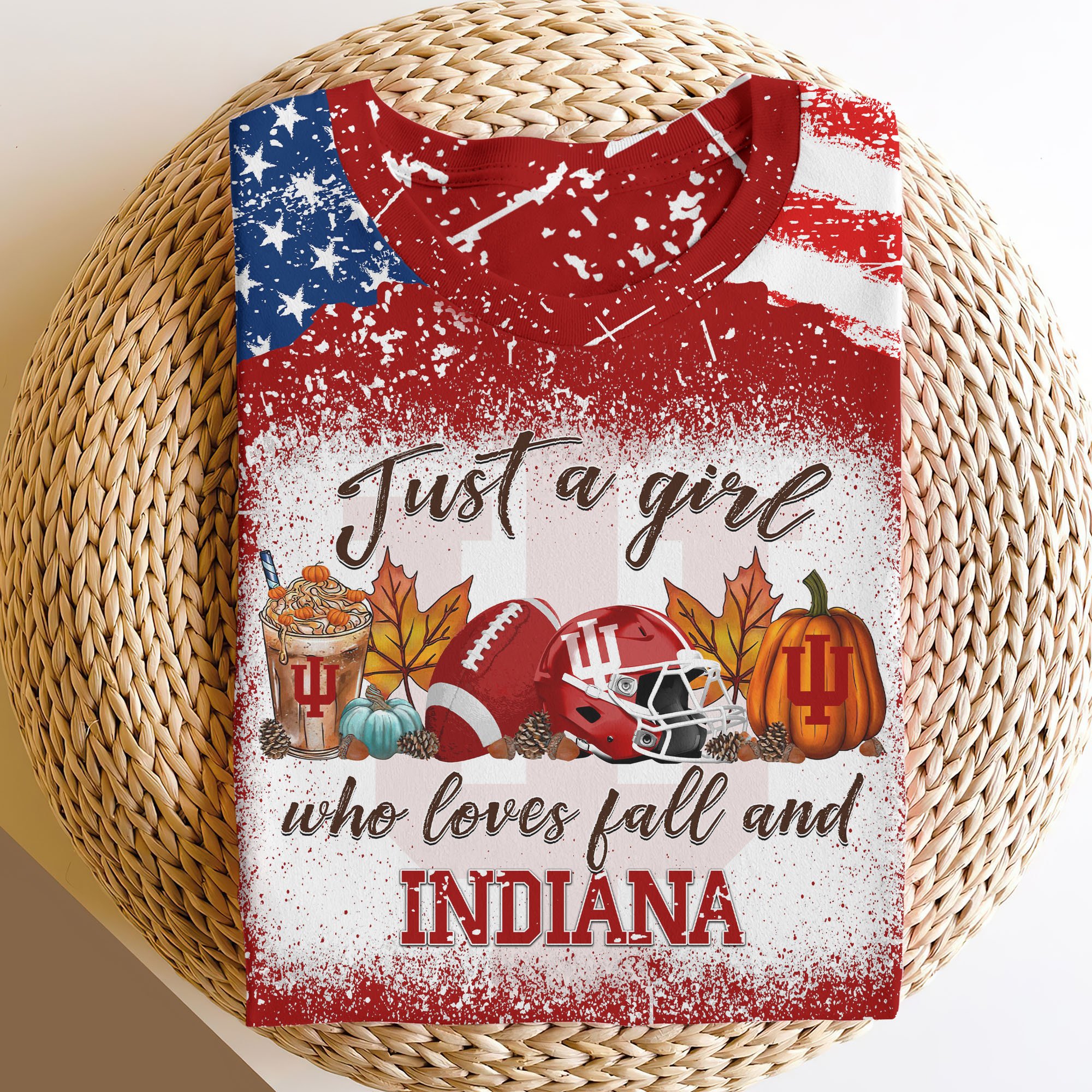 Indiana Hoosiers 3D Shirts, Sport 3D Clothing, Just a girl who loves fall Shirts, Sport Shirts For Fan EHIVM-60356