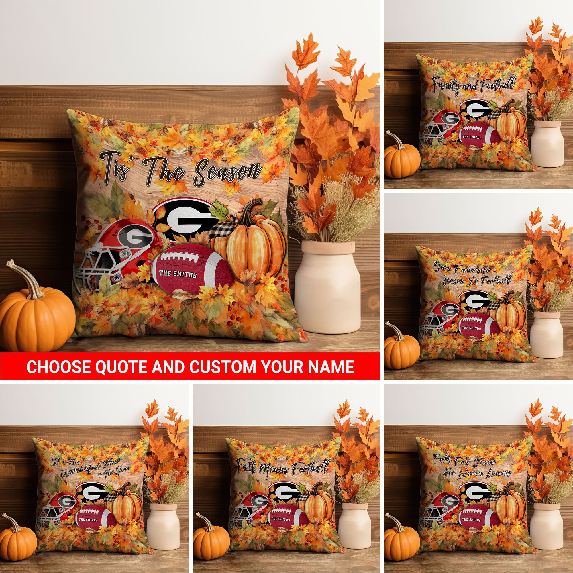 Georgia Bulldogs All Over Printed Pillow Custom Family Name And Choose Your Quotes, Sport Pillow, Sport Gifts For Fan EHIVM-60397