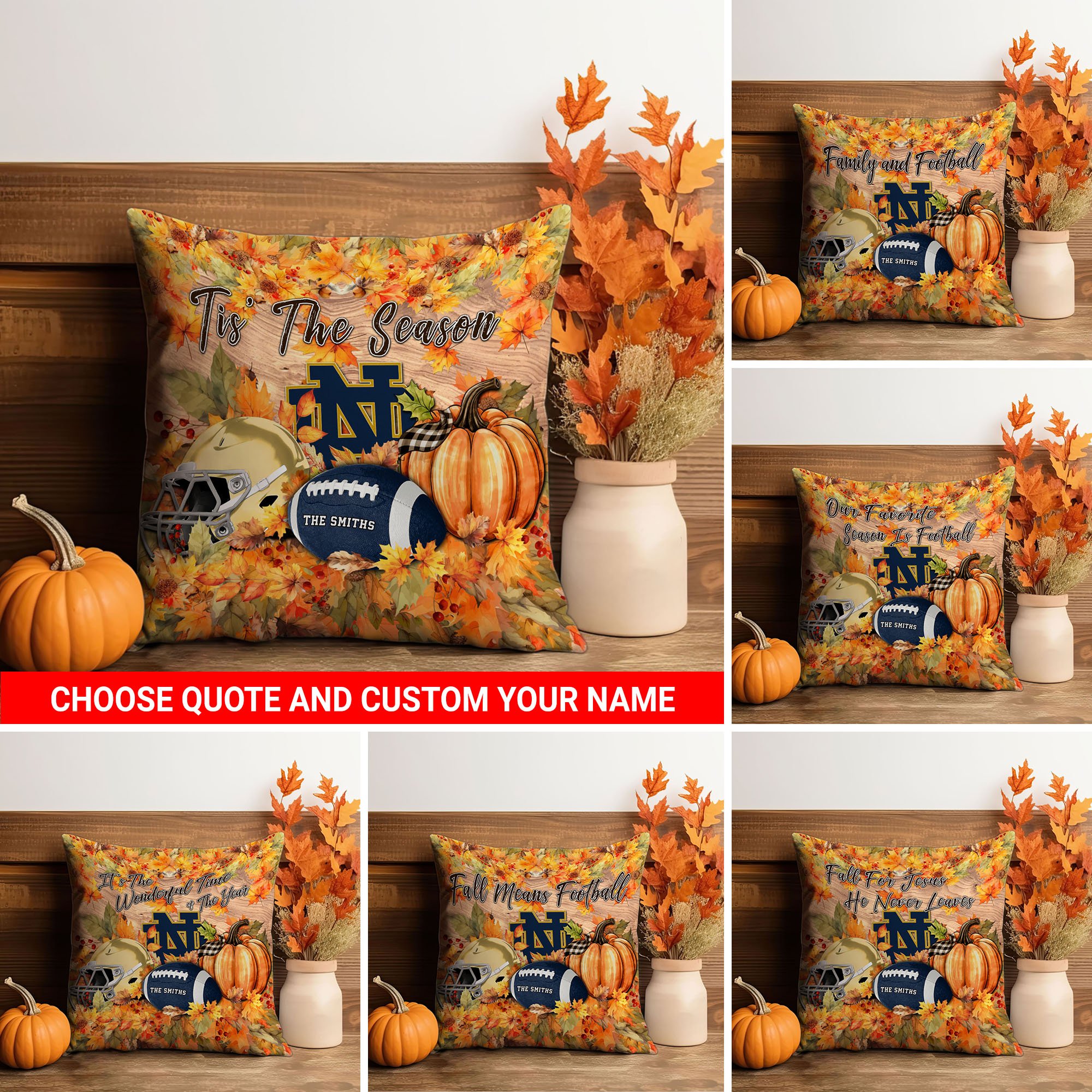 Notre Dame Fighting Irish All Over Printed Pillow Custom Family Name And Choose Your Quotes, Sport Pillow EHIVM-60397