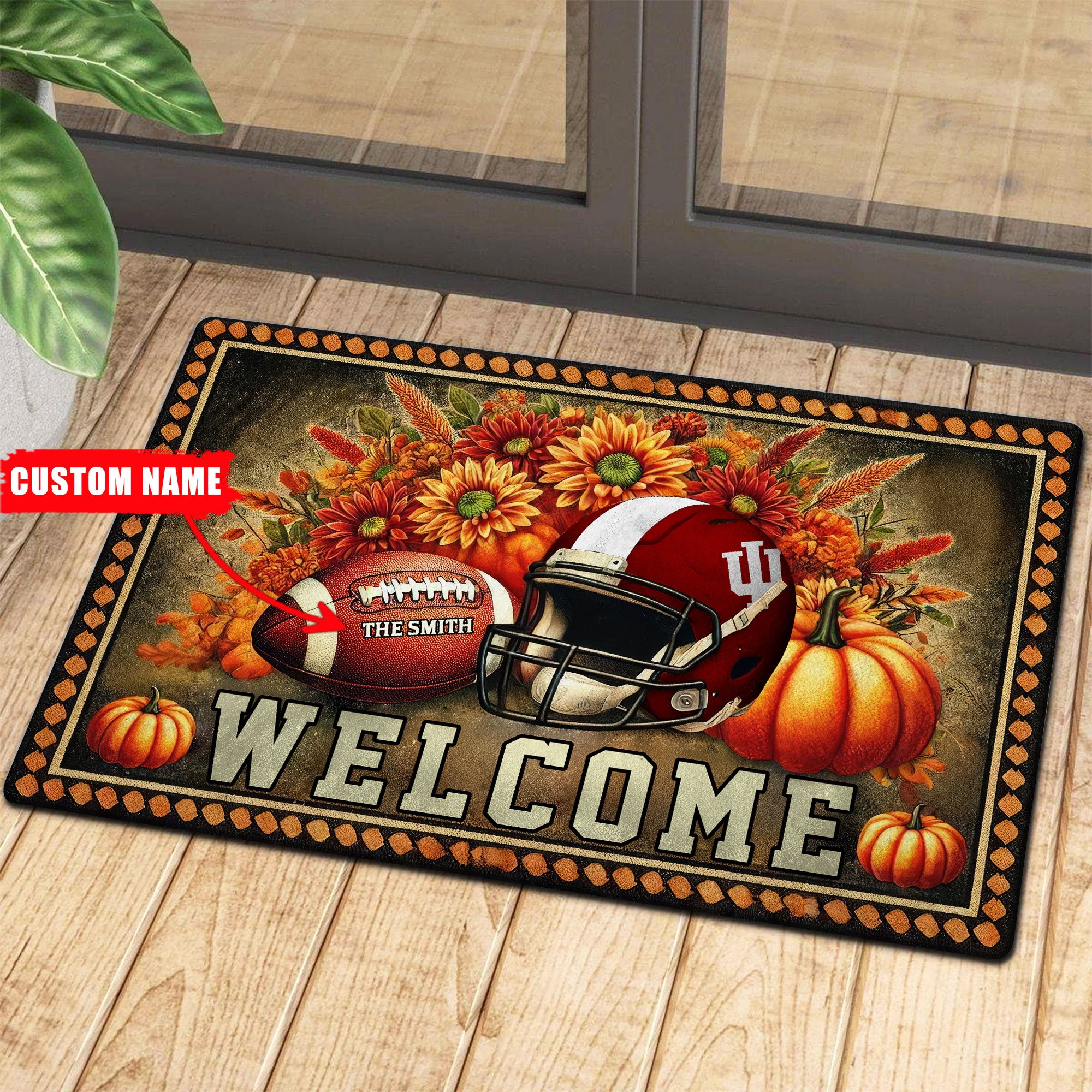 Indiana Hoosiers Welcome Football Fall Doormat Pumpkim – Custom 60450
