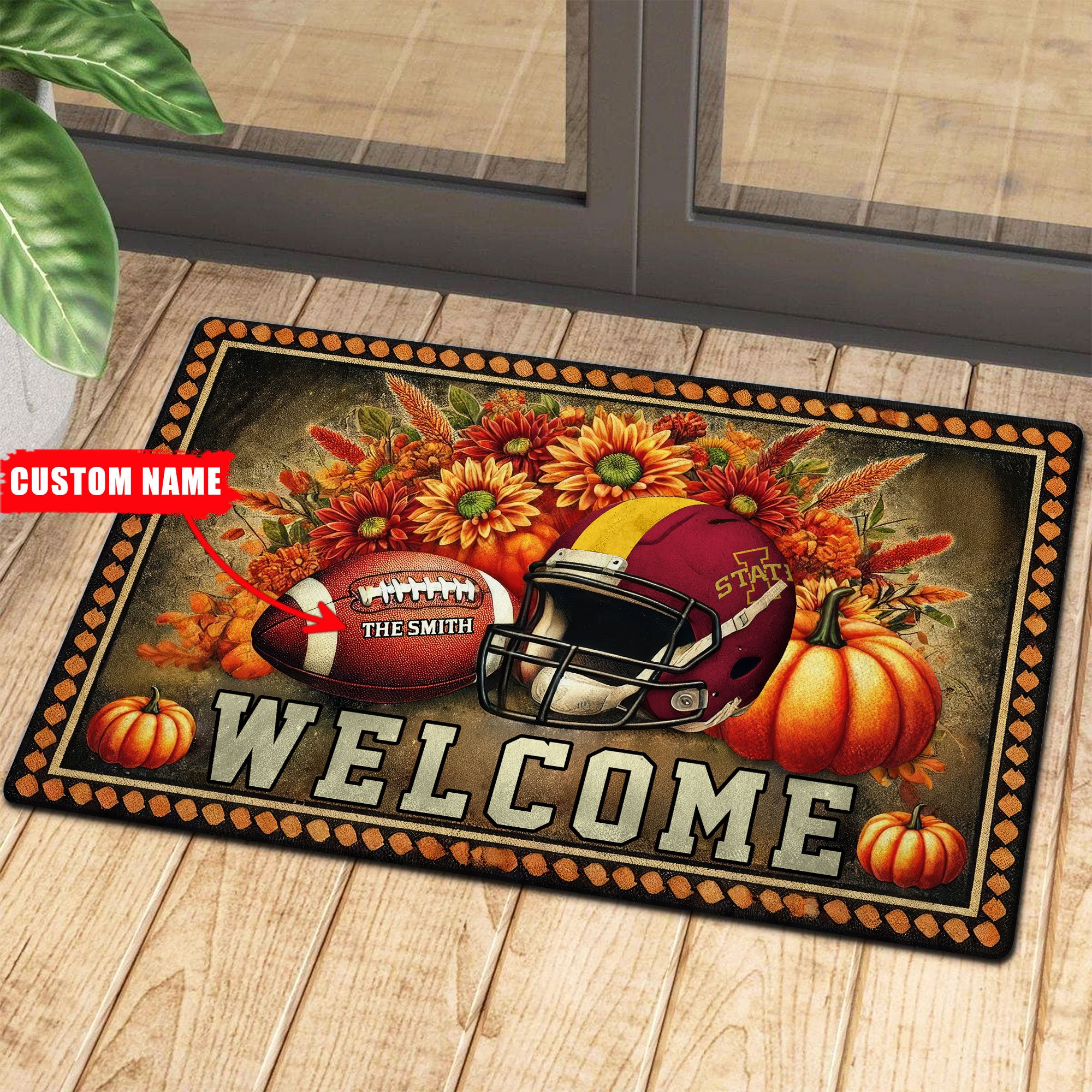 Iowa State Cyclones Welcome Football Fall Doormat Pumpkim – Custom 60450