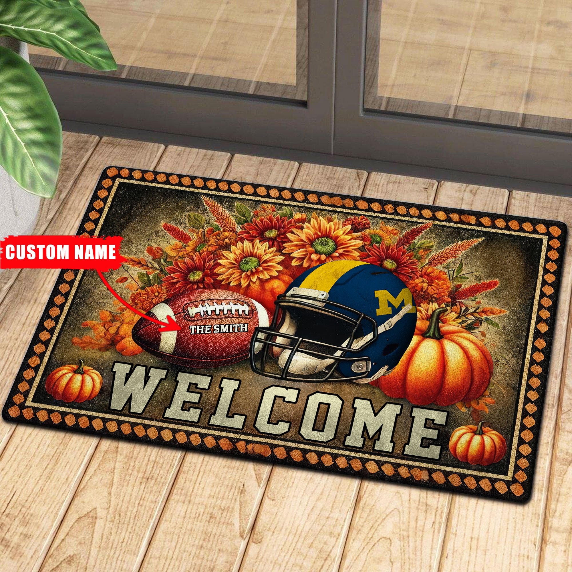 Michigan Wolverines Welcome Football Fall Doormat Pumpkim – Custom 60450