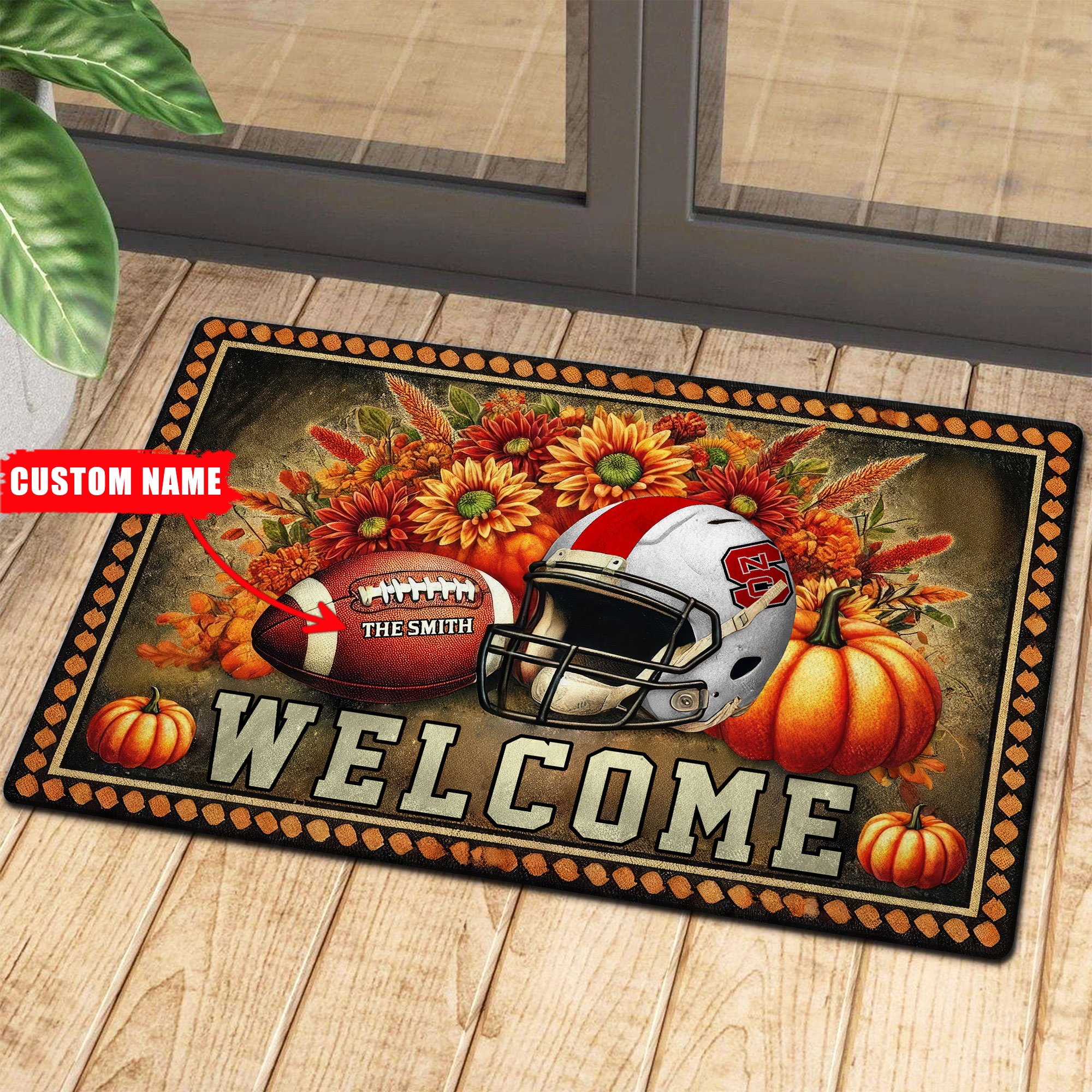NC State Wolfpack Welcome Football Fall Doormat Pumpkim – Custom 60450