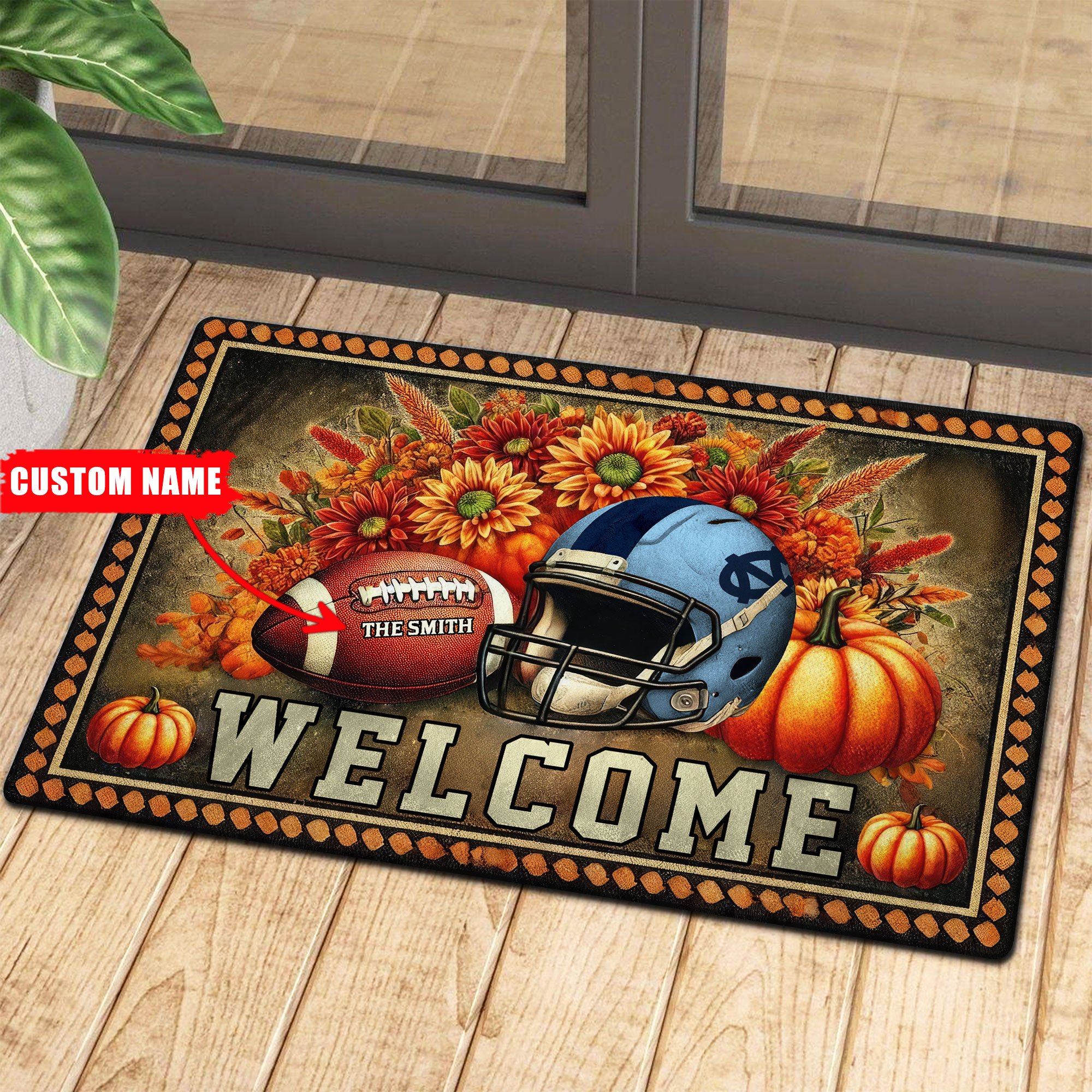 North Carolina Tar Heels Welcome Football Fall Doormat Pumpkim – Custom 60450