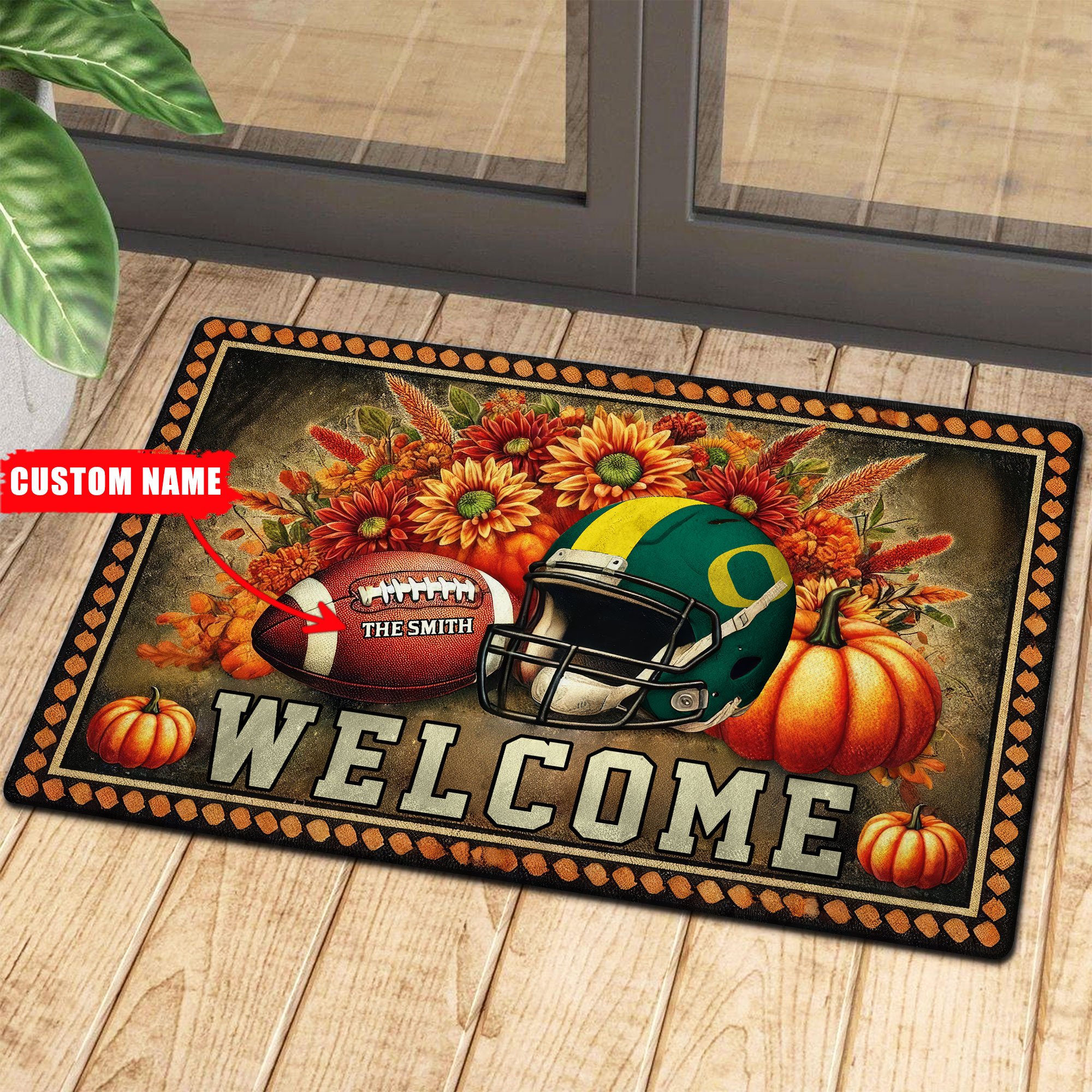 Oregon Ducks Welcome Football Fall Doormat Pumpkim – Custom 60450