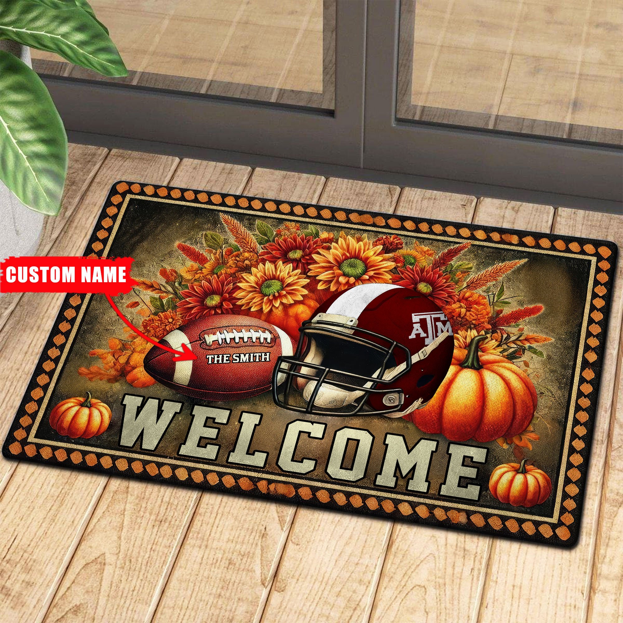 Texas A&ampM Aggies Welcome Football Fall Doormat Pumpkim – Custom 60450