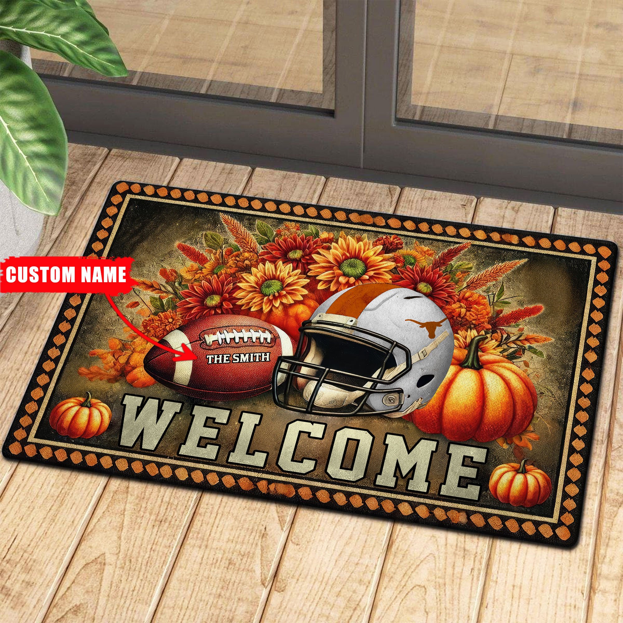 Texas Longhorns Welcome Football Fall Doormat Pumpkim – Custom 60450