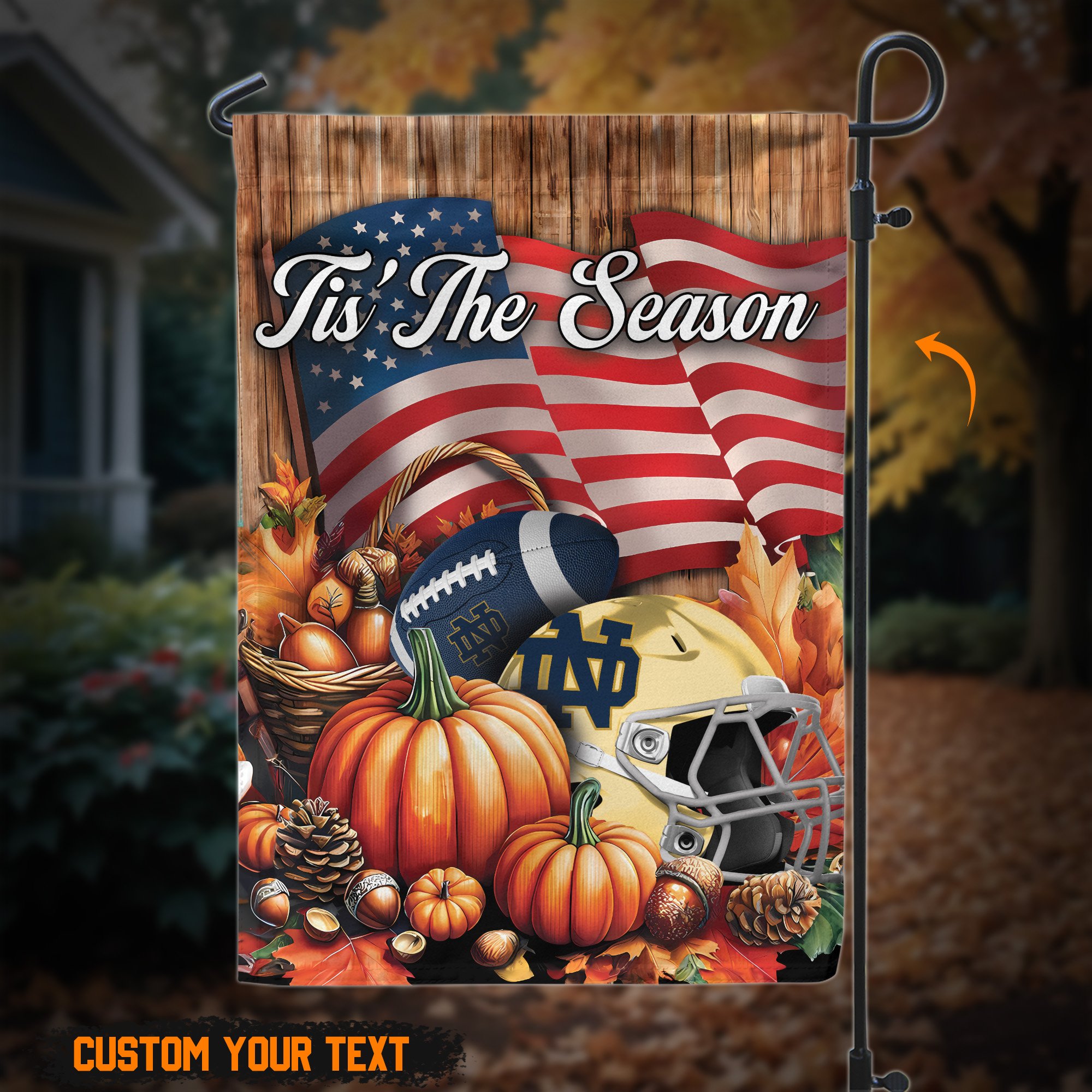 Notre Dame Fighting Irish Custom text on garden flag 60527