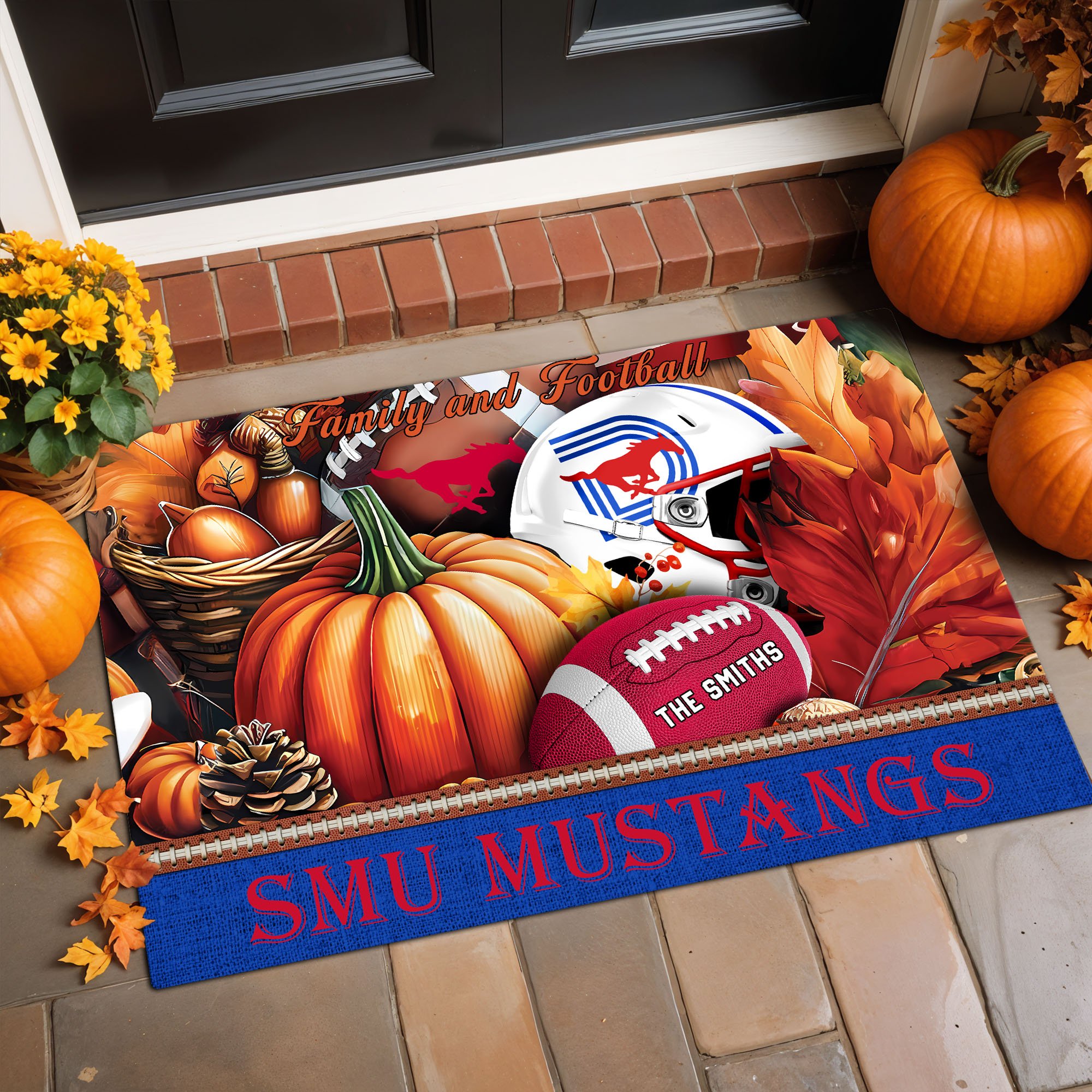 SMU Mustangs Doormat Custom Family Name And Your Quotes, Home Decor 60569