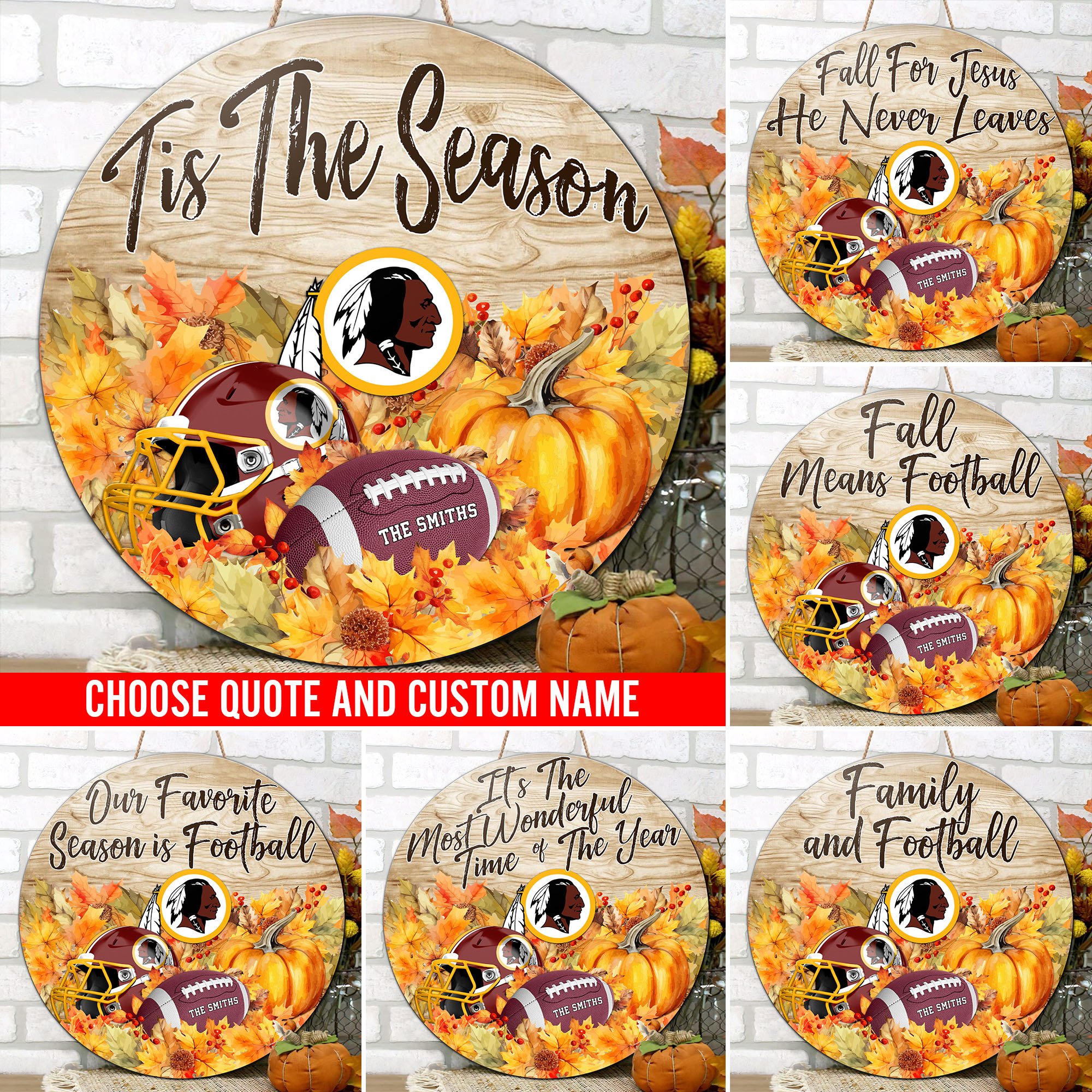 Washington Redskins Shape Wooden Sign Custom Name And Choose Quotes, Sport Team Sign For Fans, Wall Hanging ETRG-60625