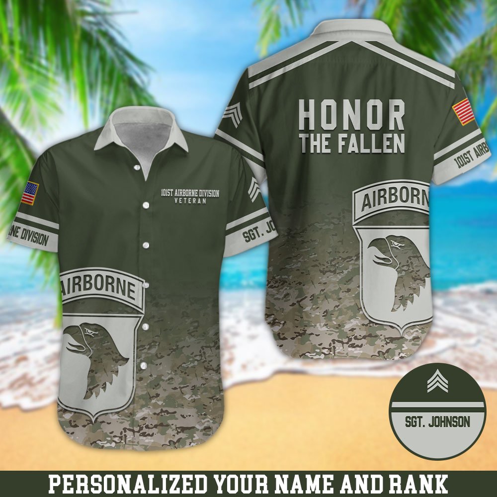 101st Airborne Division Camouflage Hawaii Shirt Personalized Your Name And Rank, Honor The Fallen Hawaii Shirts,Gifts For MilitaryETHY-57873