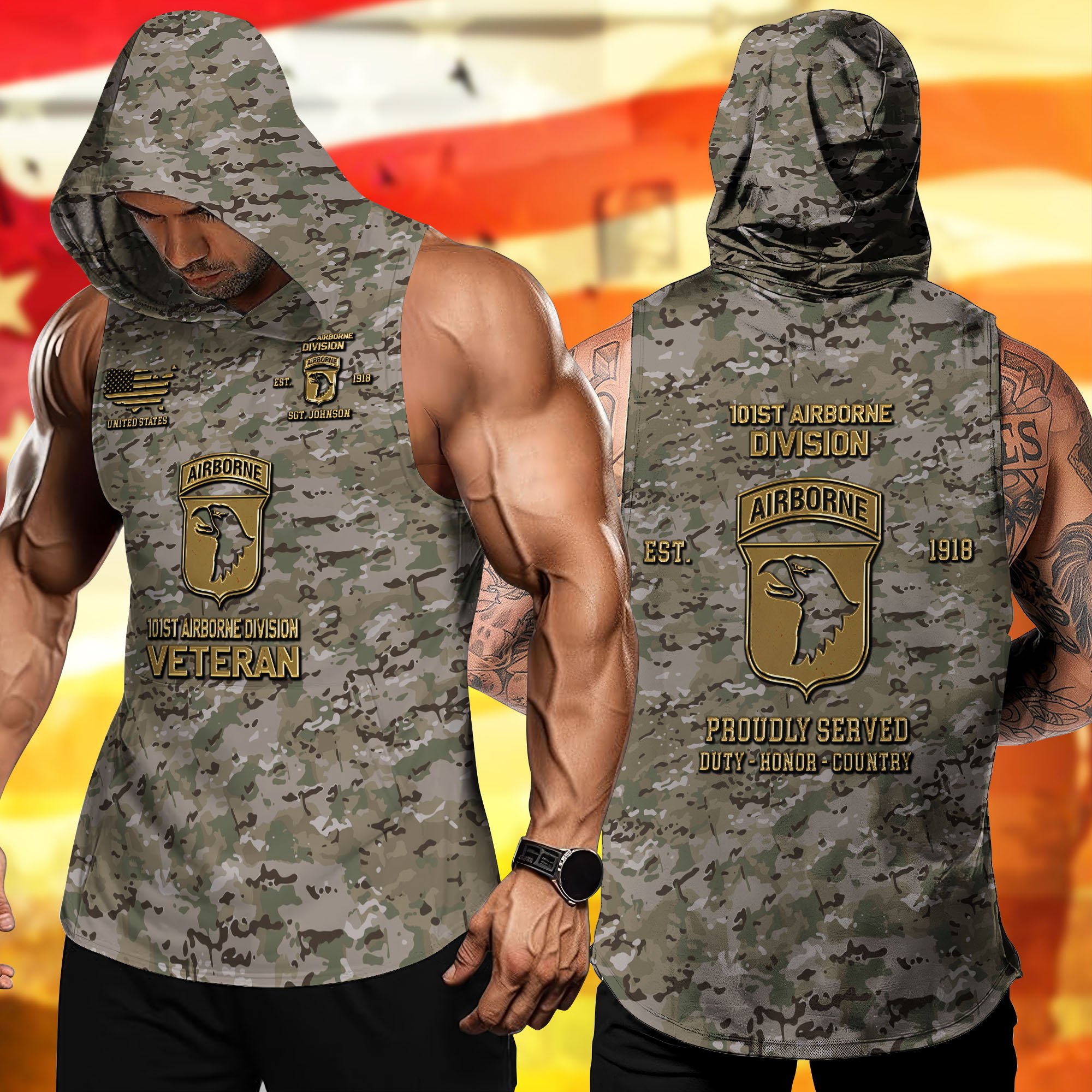 101st Airborne Division Veteran Hoodie Tanktop Personalized Your Name, Camouflage Hoodie Tanktop For Veterans, Gifts For Veterans Day ETHY-58504