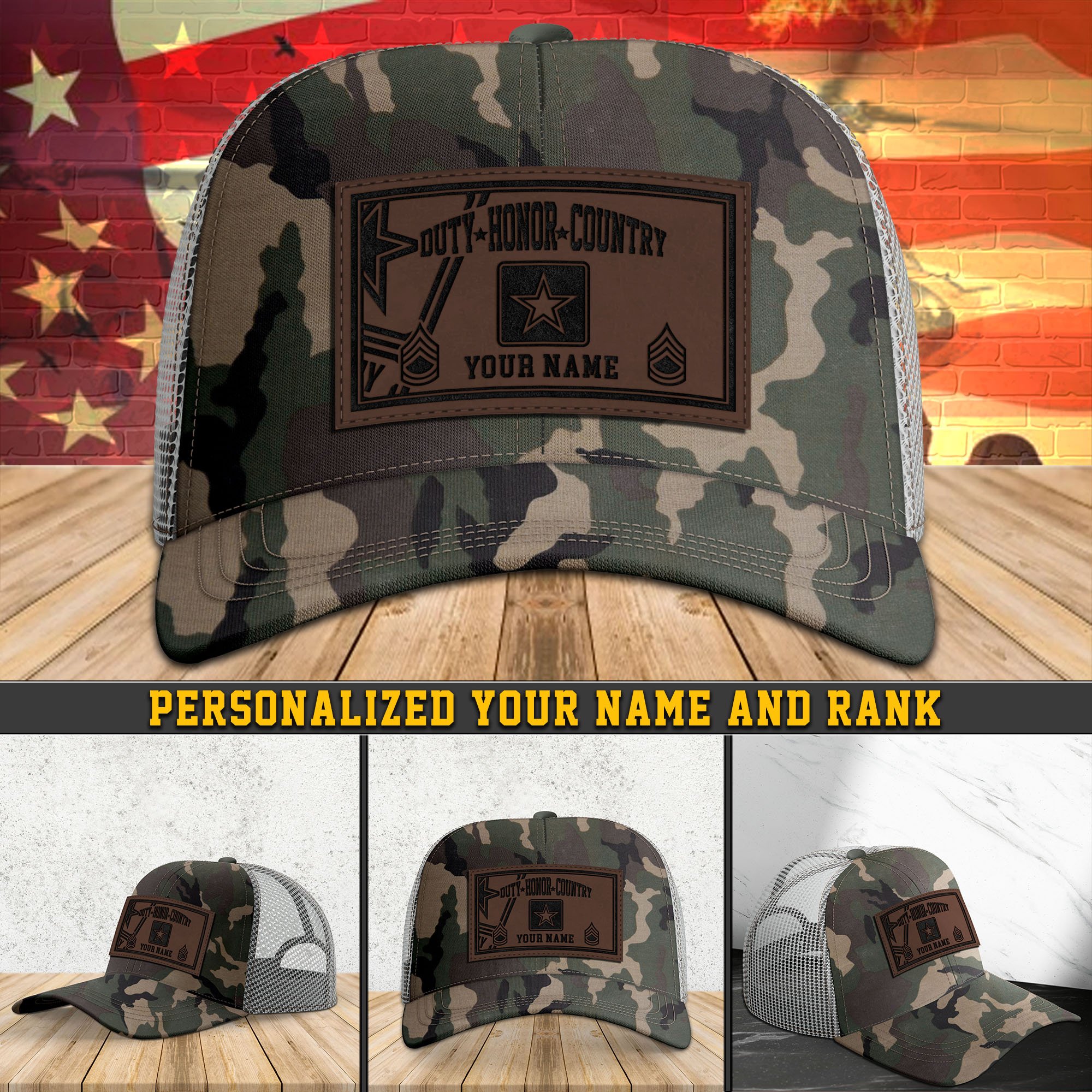 US Army Leather Patch Cap Personalized Your Name And Rank, US Army Duty Honor Country Cap, Military Gifts ETHY-51096