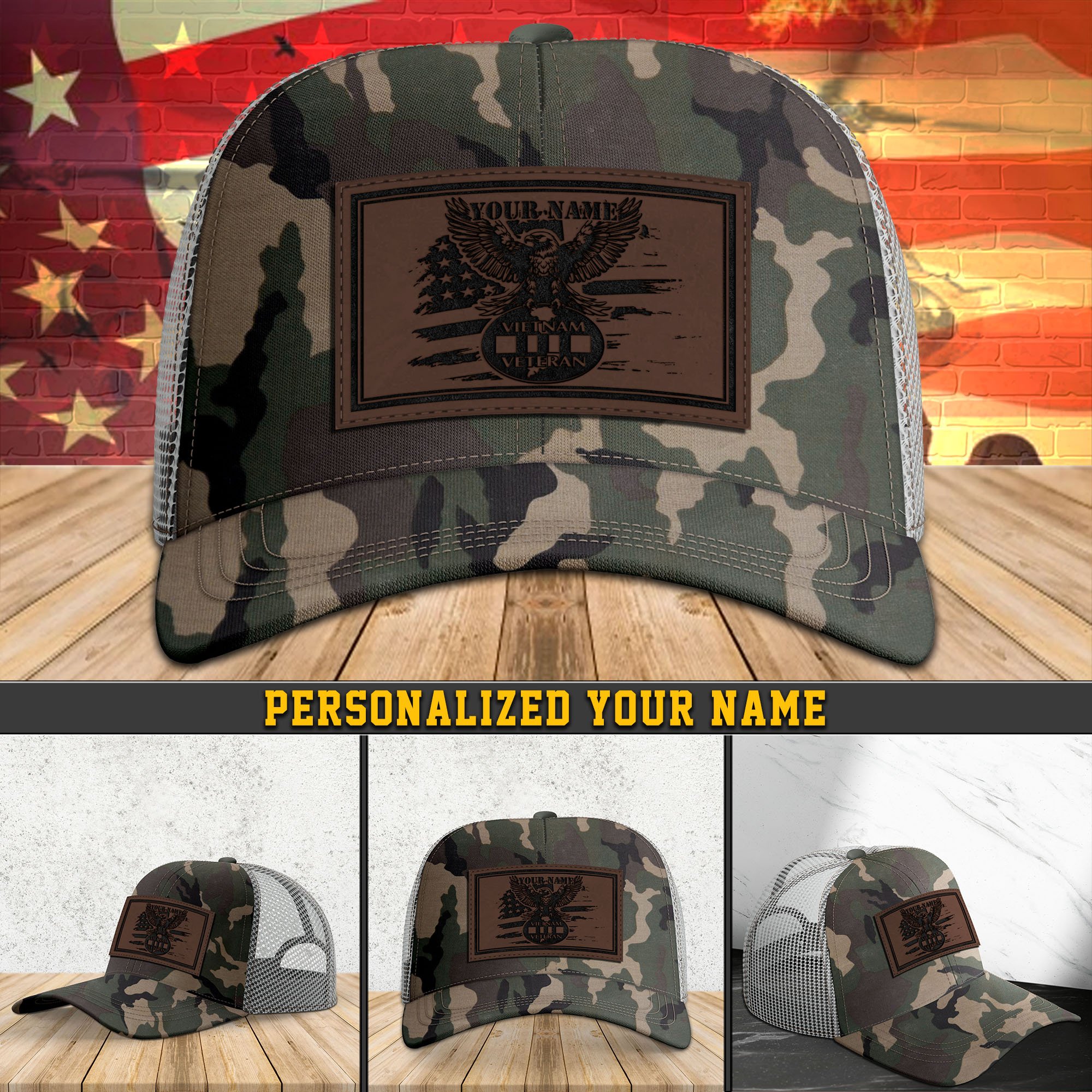 Viet Nam Veteran Leather Patch Cap Personalized Your Name , Veteran Cap, Military Gifts ETHY-51096