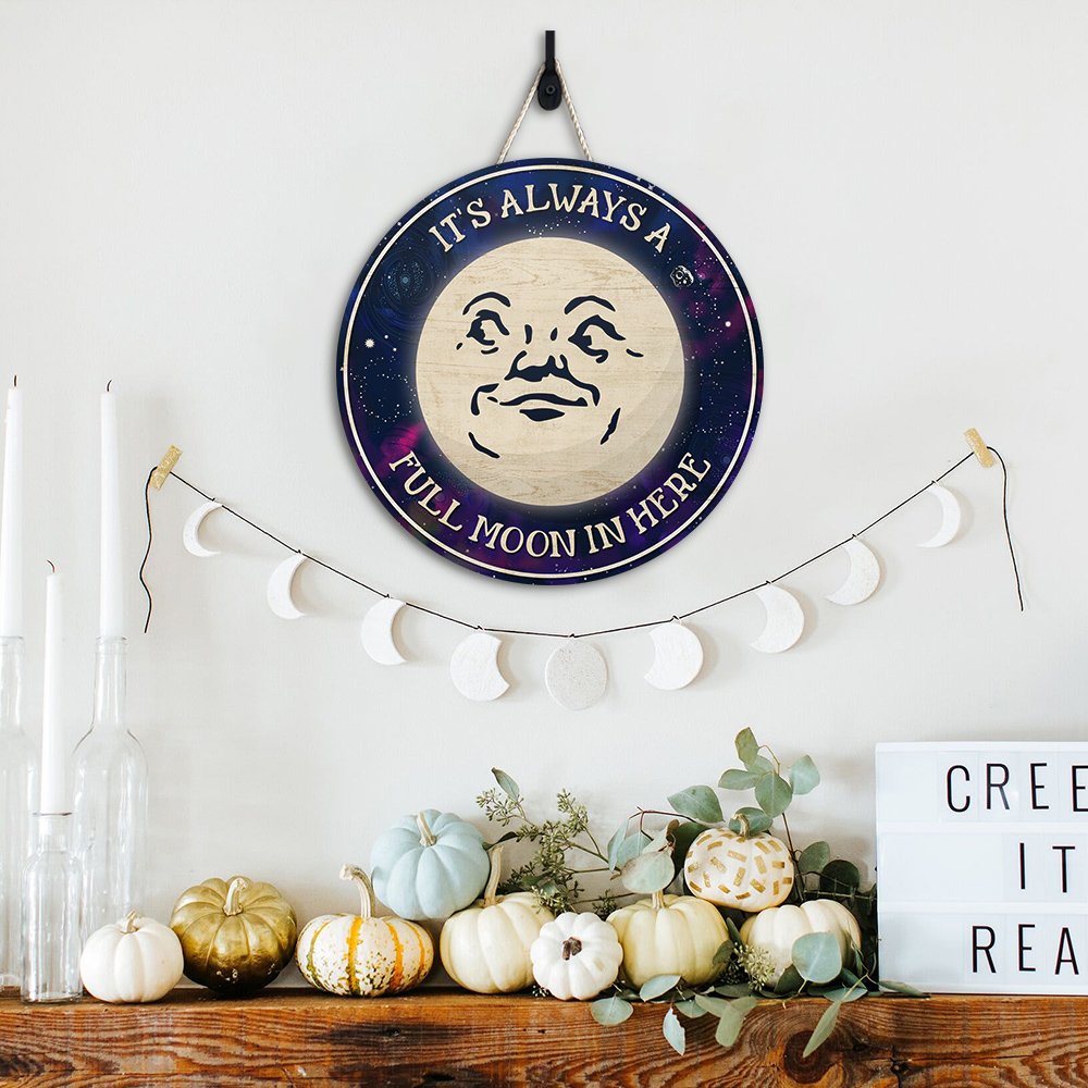 Moon Wood Sign, Halloween Sign, Full Moon In Here, Halloween Gifts , Home Decorations EKHI-51361