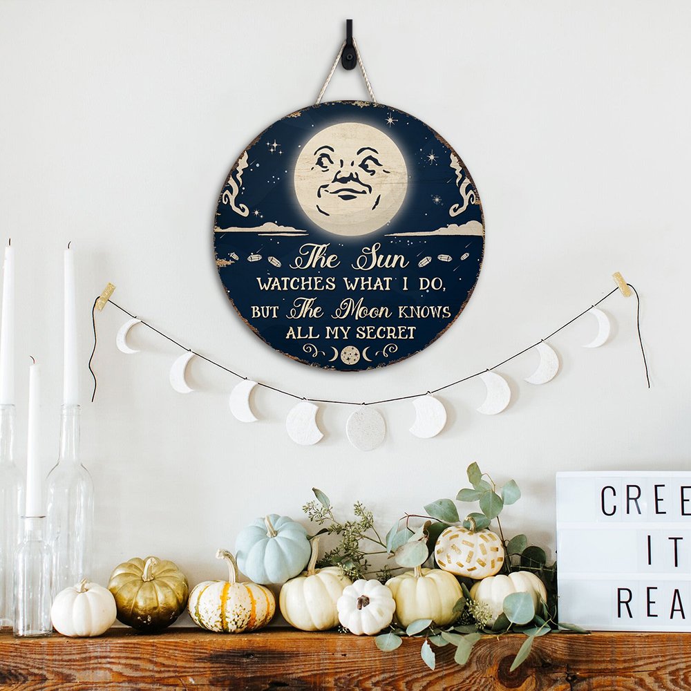 Moon Wood Sign, Halloween Sign, The Moon Knows All My Secret, Halloween Gifts , Home Decorations EKHI-51361