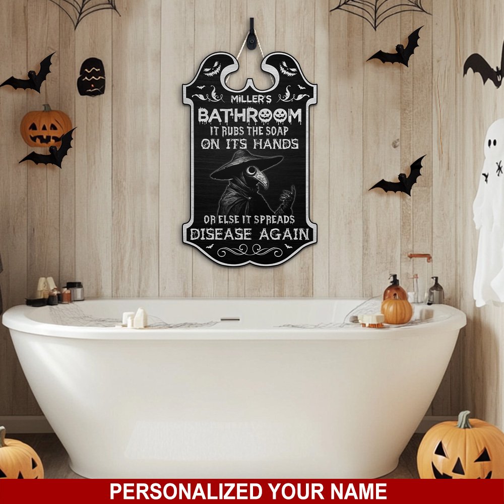 Halloween Shape Wooden Sign Personalized Your Name, Bathroom Gothic Sign , Bathroom Decor, Halloween Gifts ENGA-60576