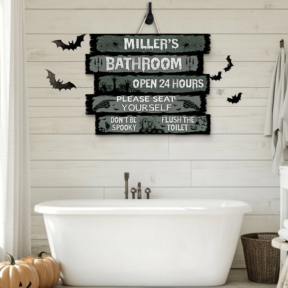 Halloween Shape Wooden Sign, Bathroom Gothic Sign , Bathroom Decor, Halloween Gifts ENGA-60576