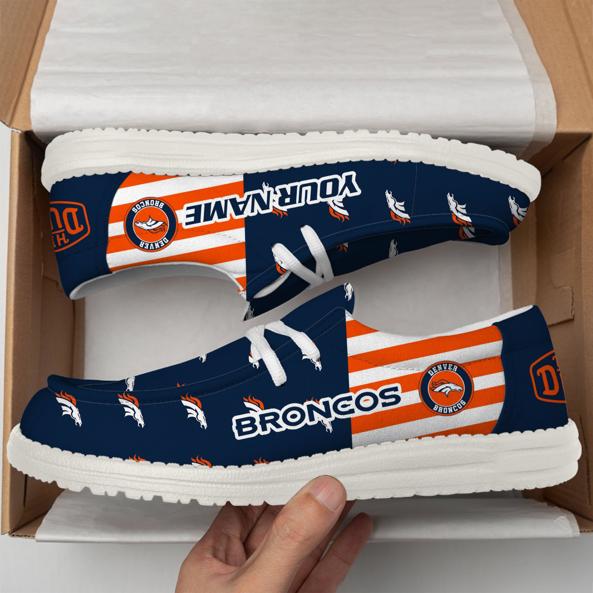 Denver Broncos Hey Dude Shoes Custom Your Name, Sport Shoes For Fan, Fan Gifts EHIVM-60787