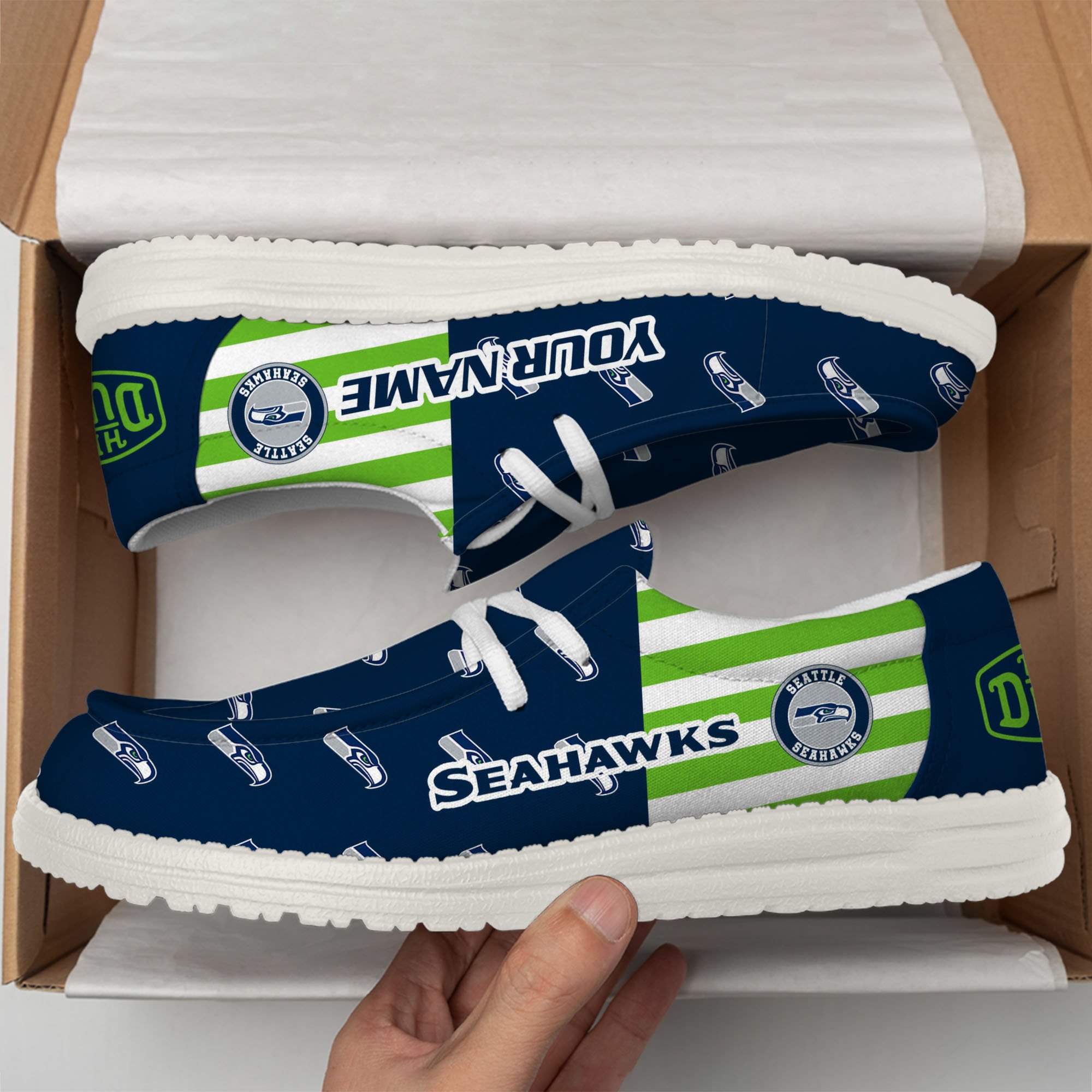 Seattle Seahawks Hey Dude Shoes Custom Your Name, Sport Shoes For Fan, Fan Gifts EHIVM-60787