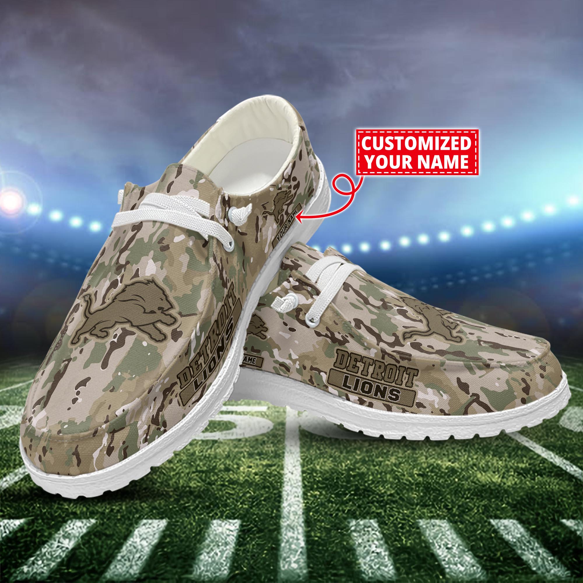 Detroit Lions Dude Shoes Custom Name  Camo Style New Arrivals H52625