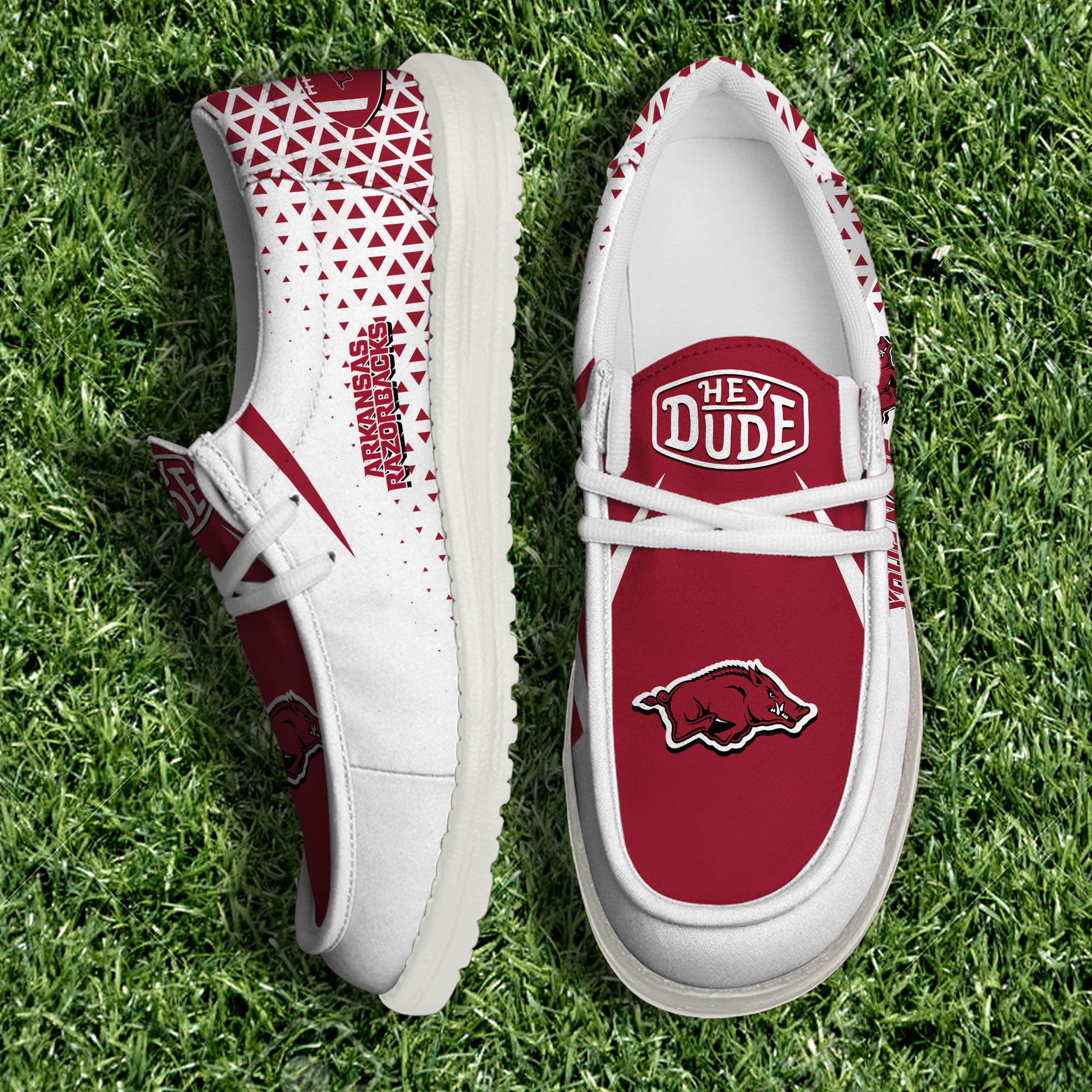 Arkansas Razorbacks White Canvas Loafer Shoes 2024 Version Personalized Your Name, Sport Shoes For Fan, Sport Gifts ETHY-61033