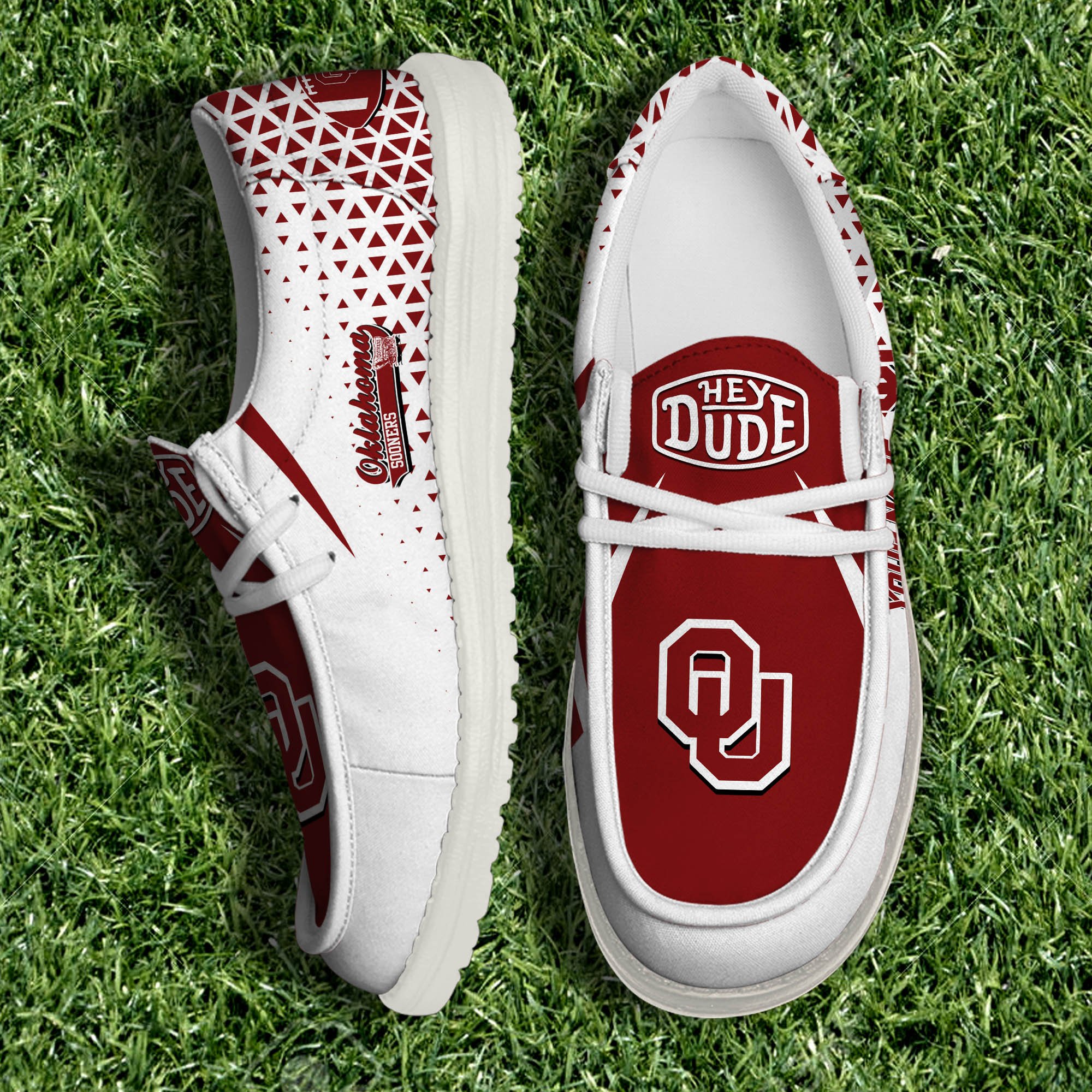 Oklahoma Sooners White Canvas Loafer Shoes 2024 Version Personalized Your Name, Sport Shoes For Fan, Sport Gifts ETHY-61033