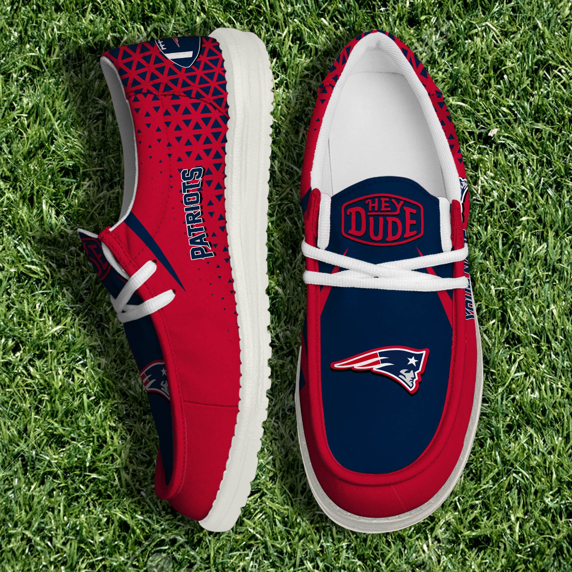 New England Patriots White Canvas Loafer Shoes 2024 Version Personalized Your Name, Sport Shoes For Fan, Sport Gifts ETHY-61033