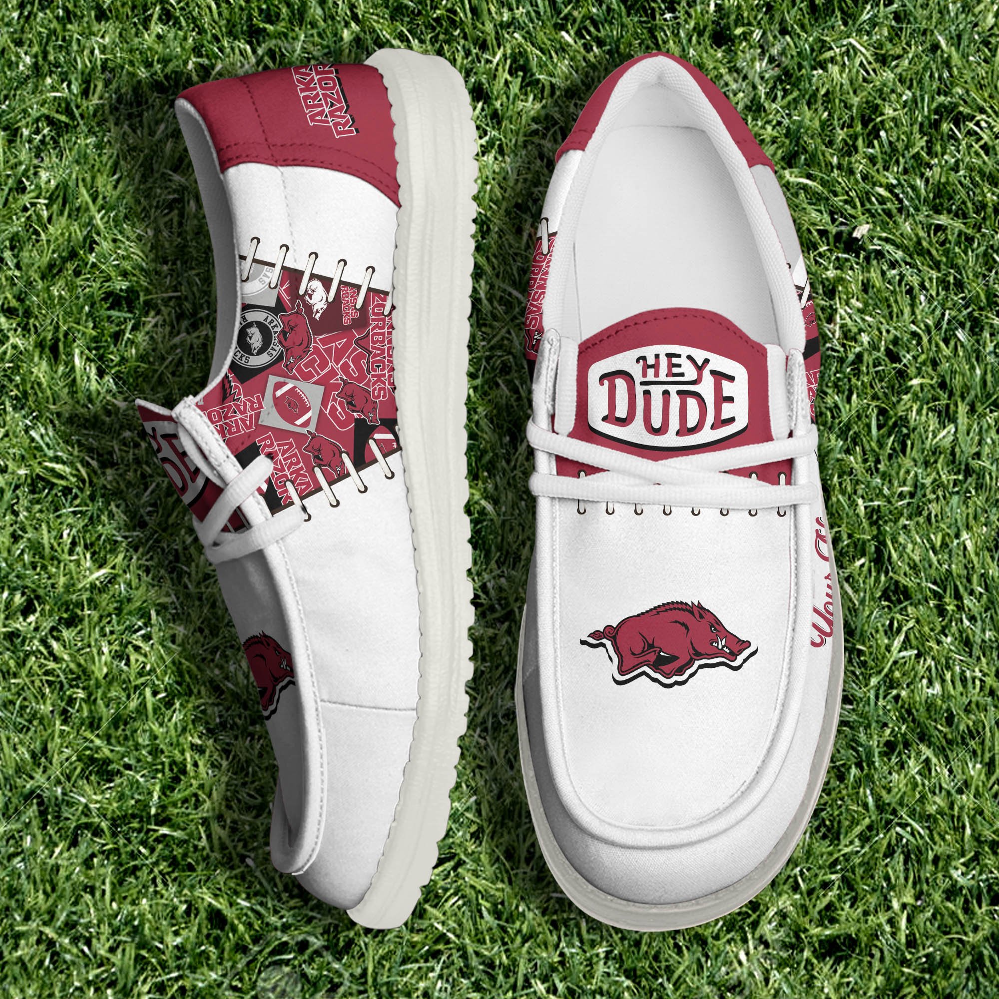 Arkansas Razorbacks White Canvas Loafer Shoes 2024 Version Personalized Your Name, Shoes For Sport Lovers, Sport Gifts ETHY-61057