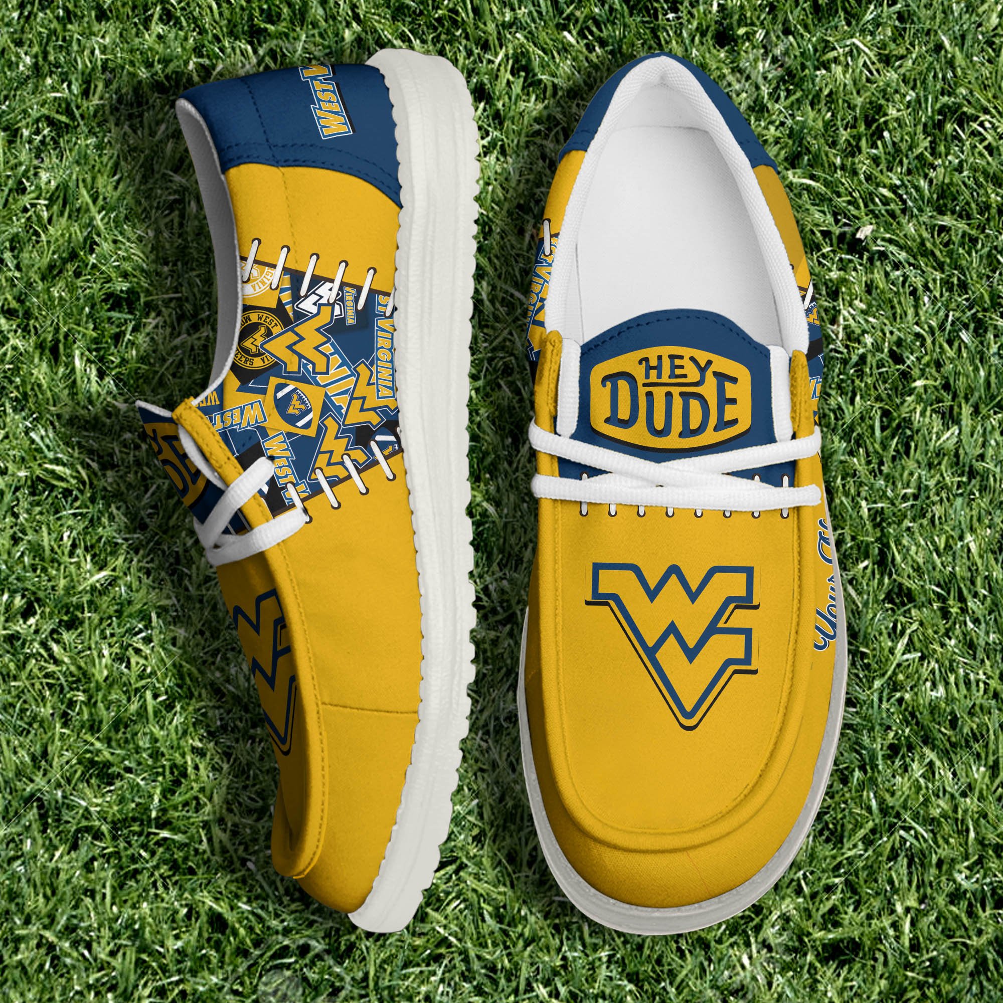 West Virginia Mountaineers White Canvas Loafer Shoes 2024 Version Personalized Your Name, Shoes For Sport Lovers, Sport Gifts ETHY-61057