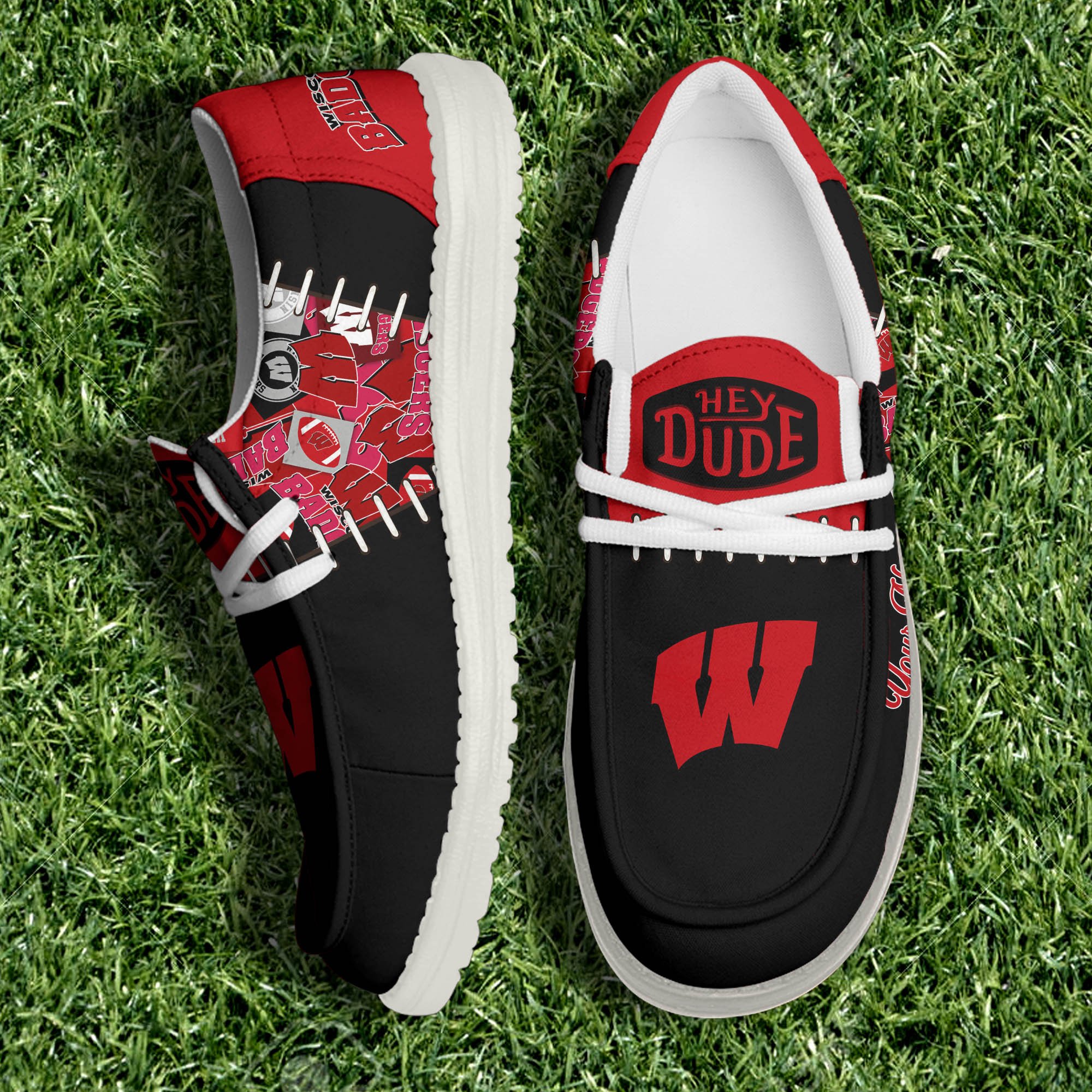 Wisconsin Badgers White Canvas Loafer Shoes 2024 Version Personalized Your Name, Shoes For Sport Lovers, Sport Gifts ETHY-61057