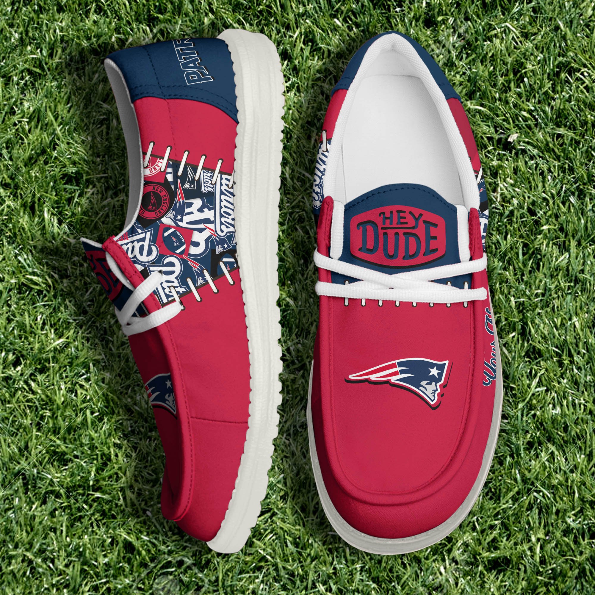 New England Patriots White Canvas Loafer Shoes 2024 Version Personalized Your Name, Shoes For Sport Lovers, Sport Gifts ETHY-61057