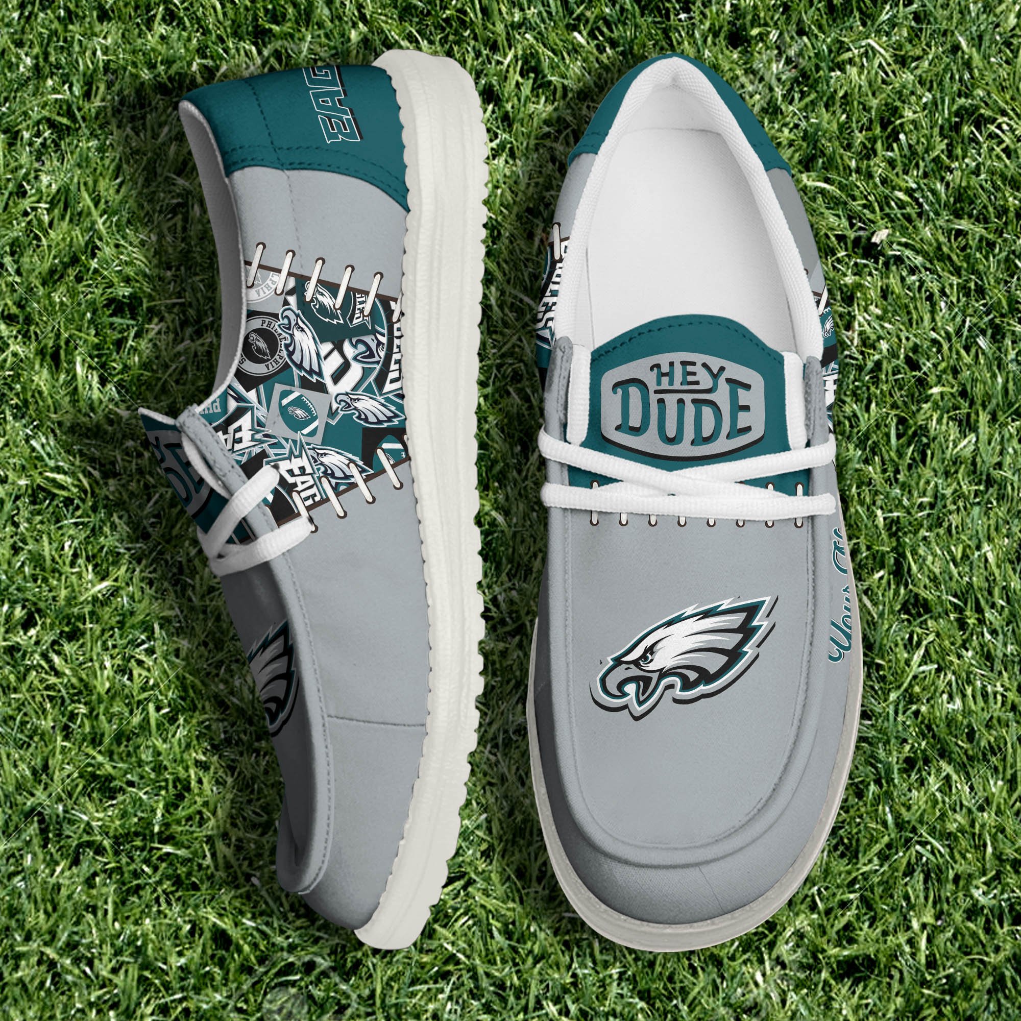 Philadelphia Eagles White Canvas Loafer Shoes 2024 Version Personalized Your Name, Shoes For Sport Lovers, Sport Gifts ETHY-61057