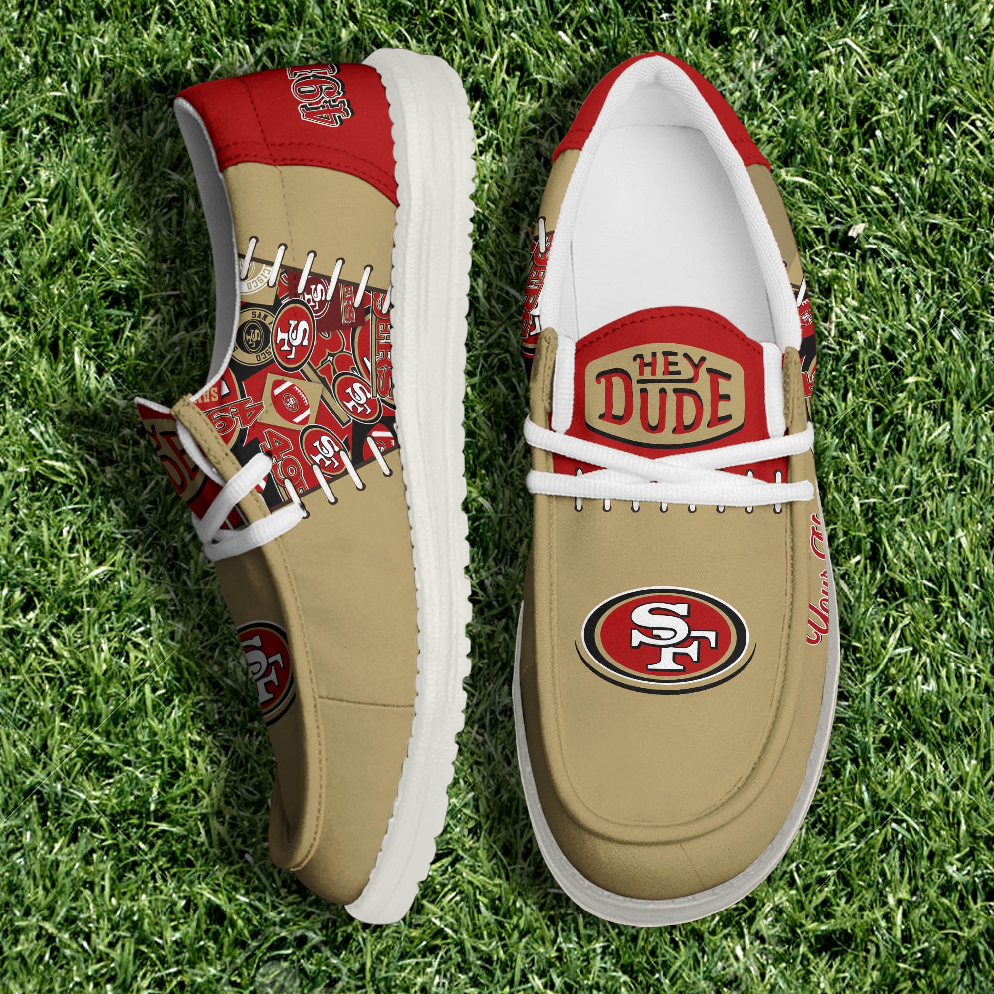 San Francisco 49ers White Canvas Loafer Shoes 2024 Version Personalized Your Name, Shoes For Sport Lovers, Sport Gifts ETHY-61057