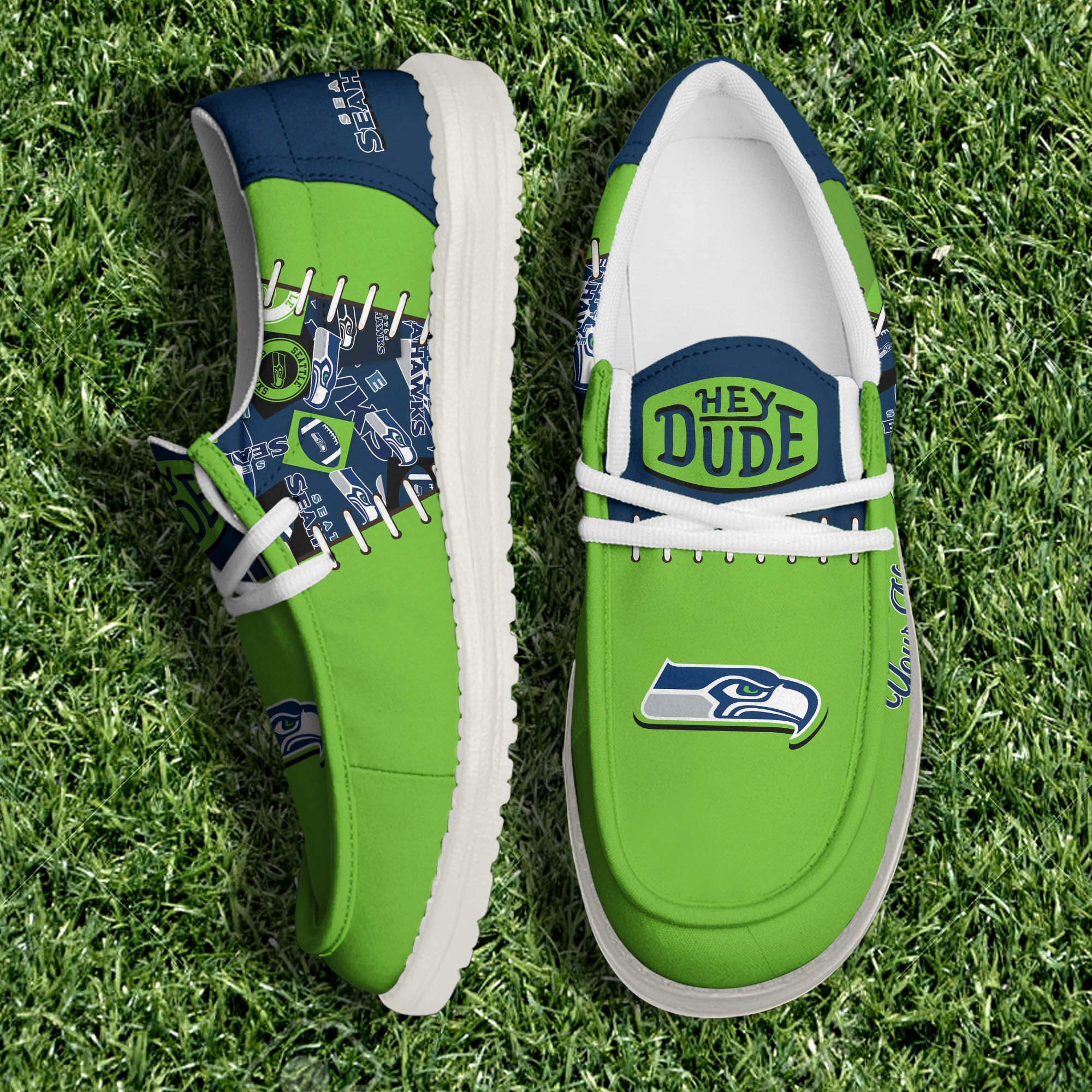 Seattle Seahawks White Canvas Loafer Shoes 2024 Version Personalized Your Name, Shoes For Sport Lovers, Sport Gifts ETHY-61057