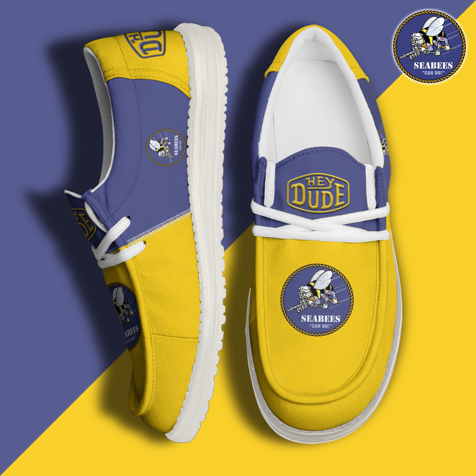 Seabee Hey Dude Canvas Loafer Shoes Custom Your Name, Military Shoes, Military Gifts ETRG-61065