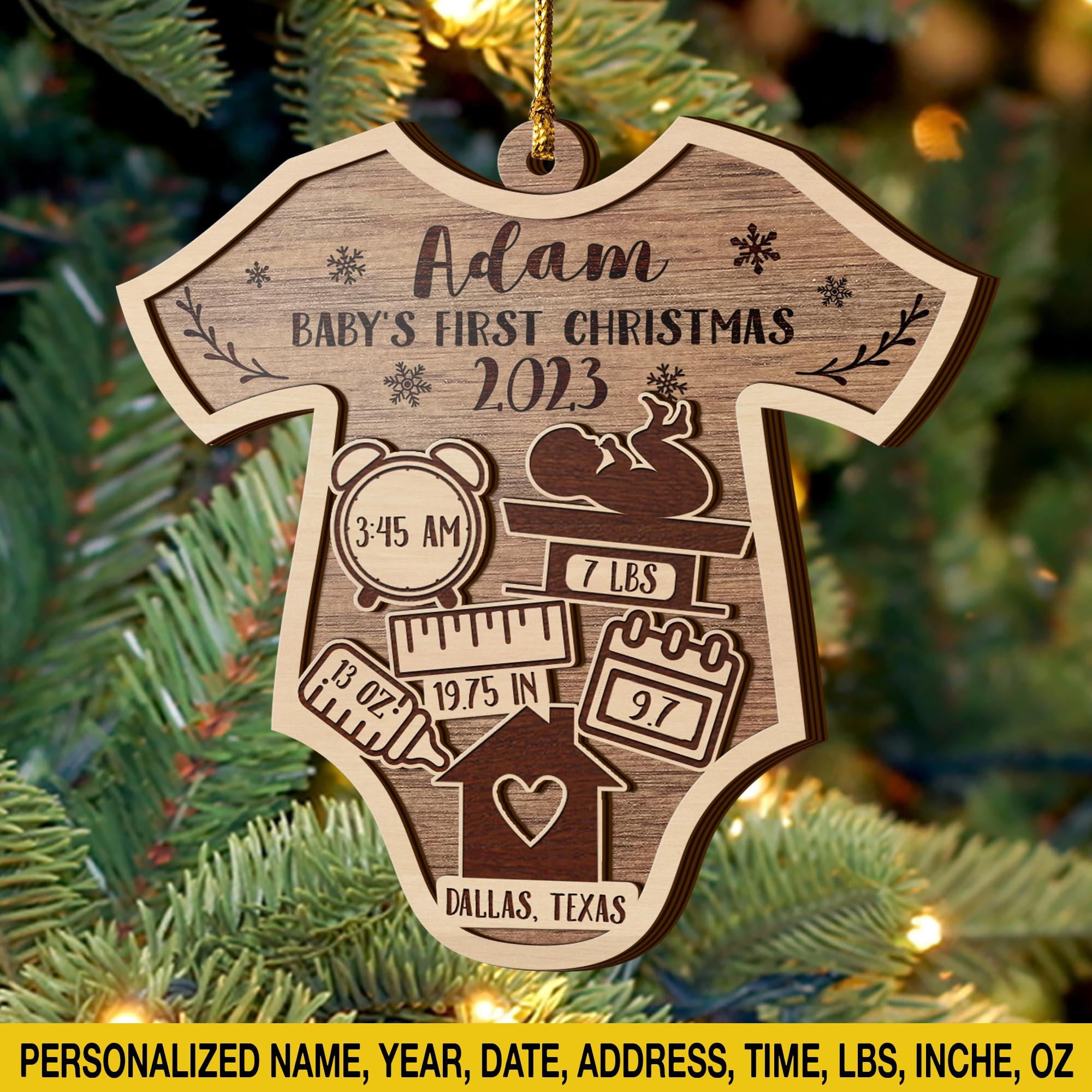 Babys First Baby’s First Christmas 3 Layered Piece Wooden Ornaments Custom Name, Date, LBS, And Address, Christmas Ornaments, Gift For Family EPHG-51886