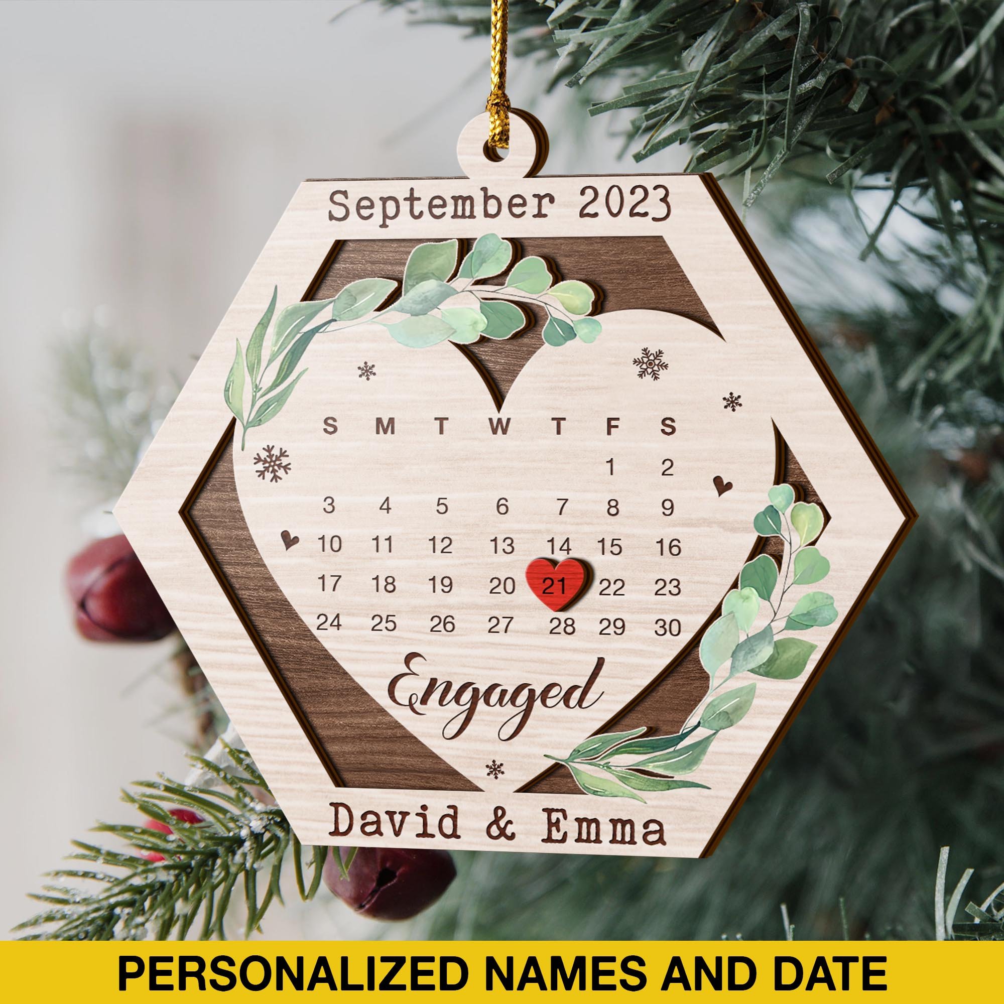 Engaged Couple Anniversary 3 Layered Piece Wooden Ornaments Custom Number Of Years, Photo, Names And Date, Christmas Tree Ornaments, Couple Anniversary Ornaments, Christmas Tree Hanging EPHG-52081