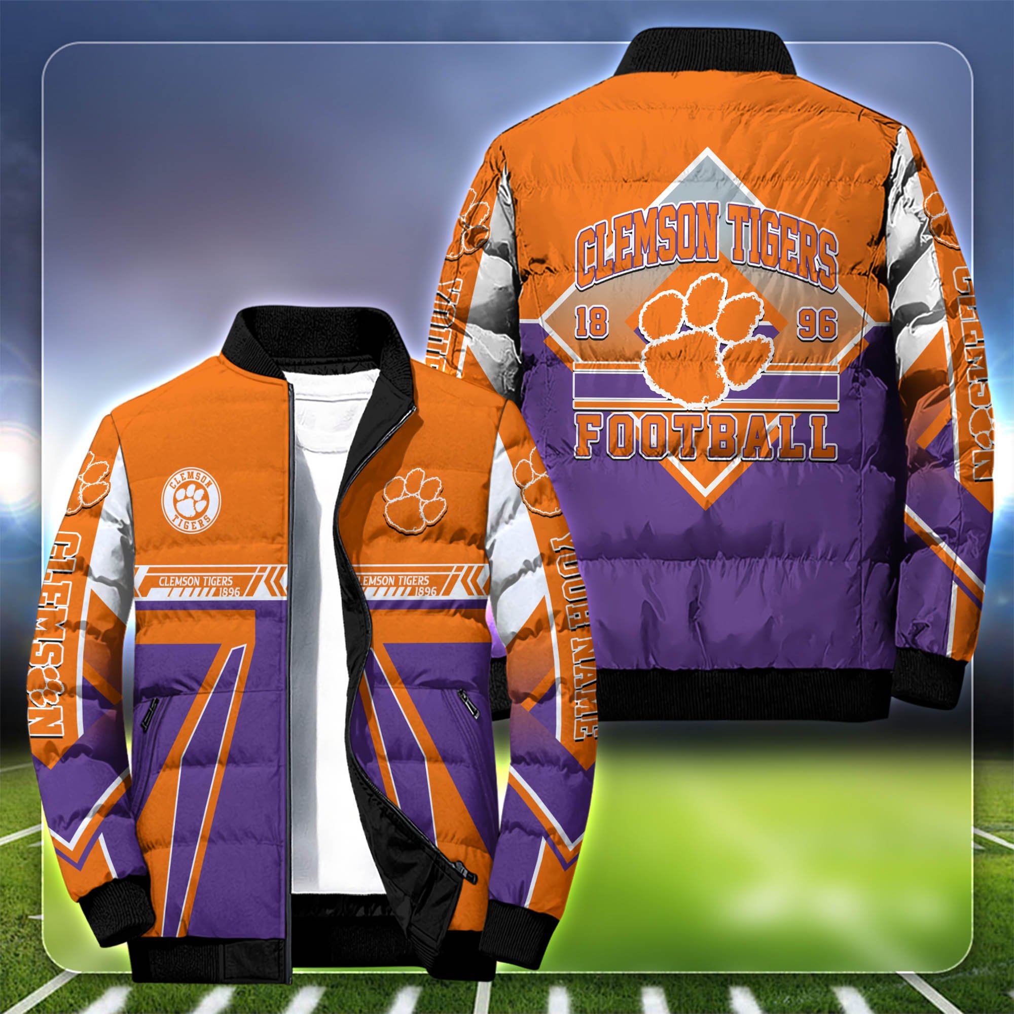 Clemson Tigers Puffer Jacket Customized Your Name, Jacket For Football Teams, Sport Gifts For Fan ETHY-53501