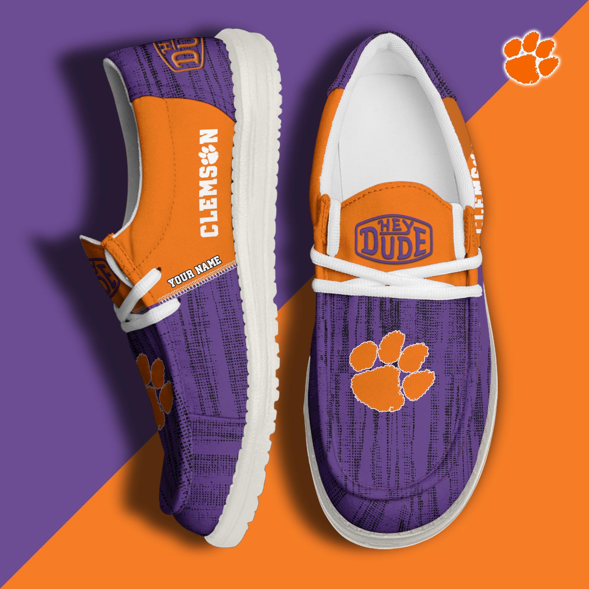 Clemson Tigers Hey Dude Shoes Personalized Your Name, Sport Hey Dudes For Football Fan, Sport Lovers Gifts 61079