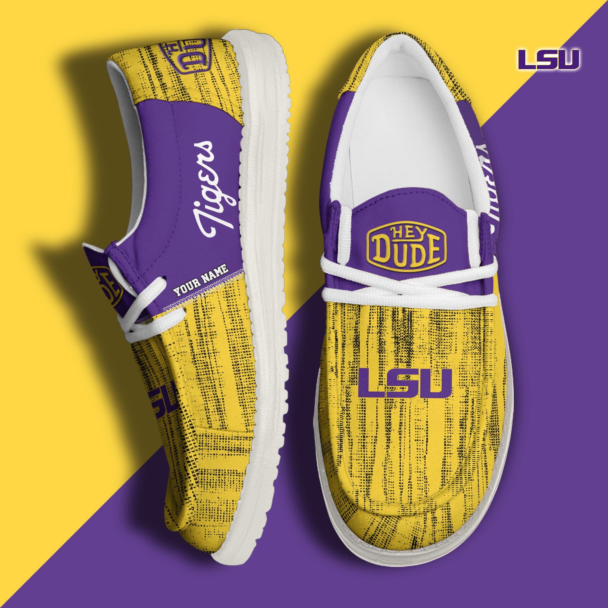 LSU TIGERS Hey Dude Shoes Personalized Your Name, Sport Hey Dudes For Football Fan, Sport Lovers Gifts 61079