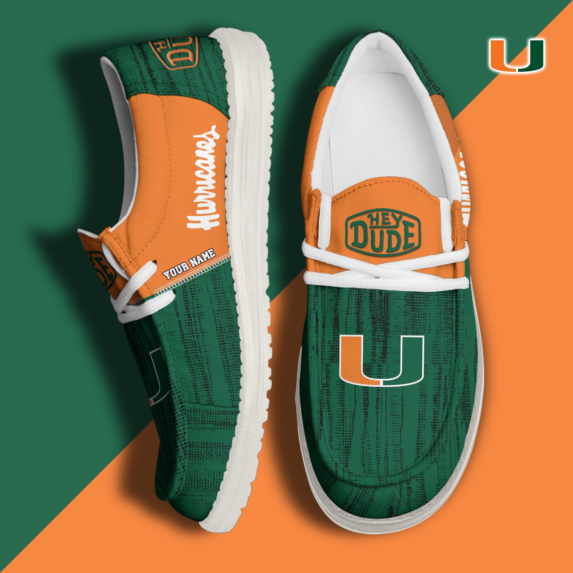 Miami Hurricanes Hey Dude Shoes Personalized Your Name, Sport Hey Dudes For Football Fan, Sport Lovers Gifts 61079