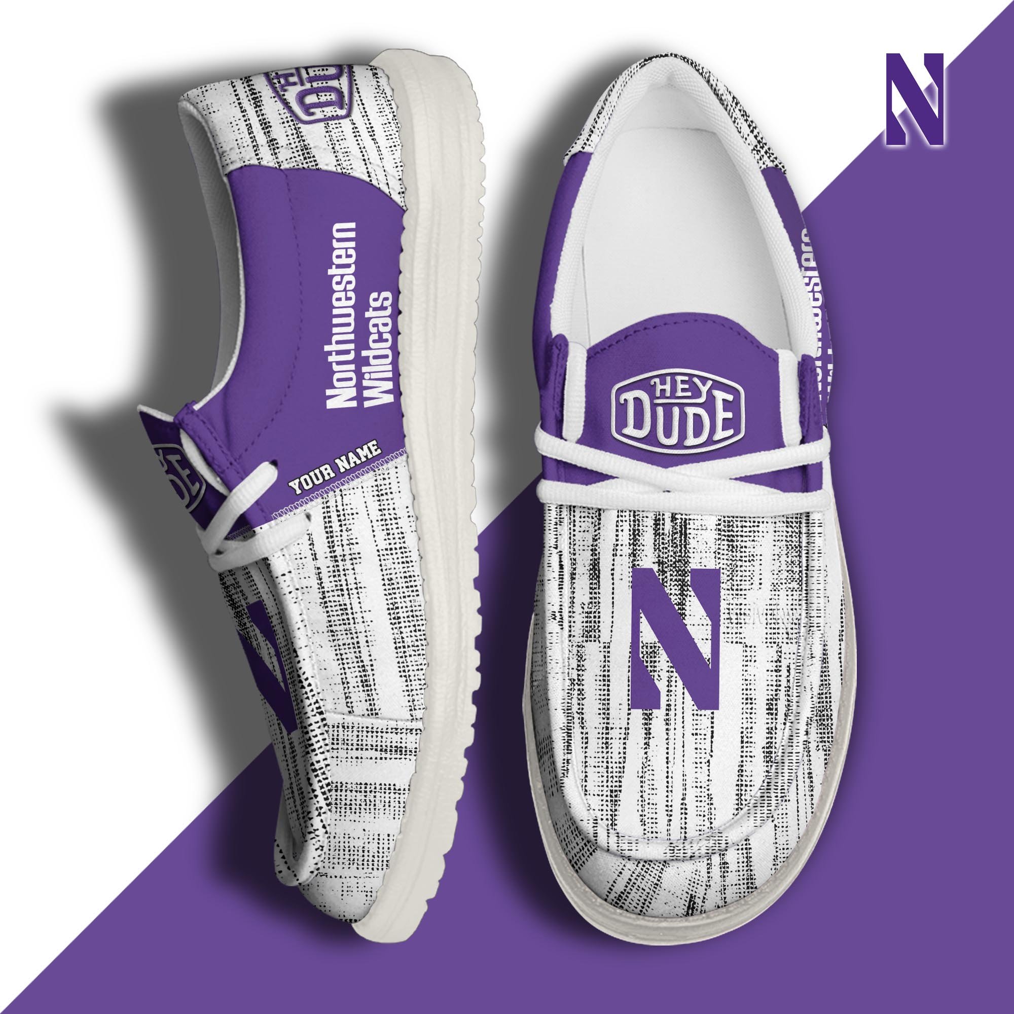 Northwestern Wildcats Hey Dude Shoes Personalized Your Name, Sport Hey Dudes For Football Fan, Sport Lovers Gifts 61079