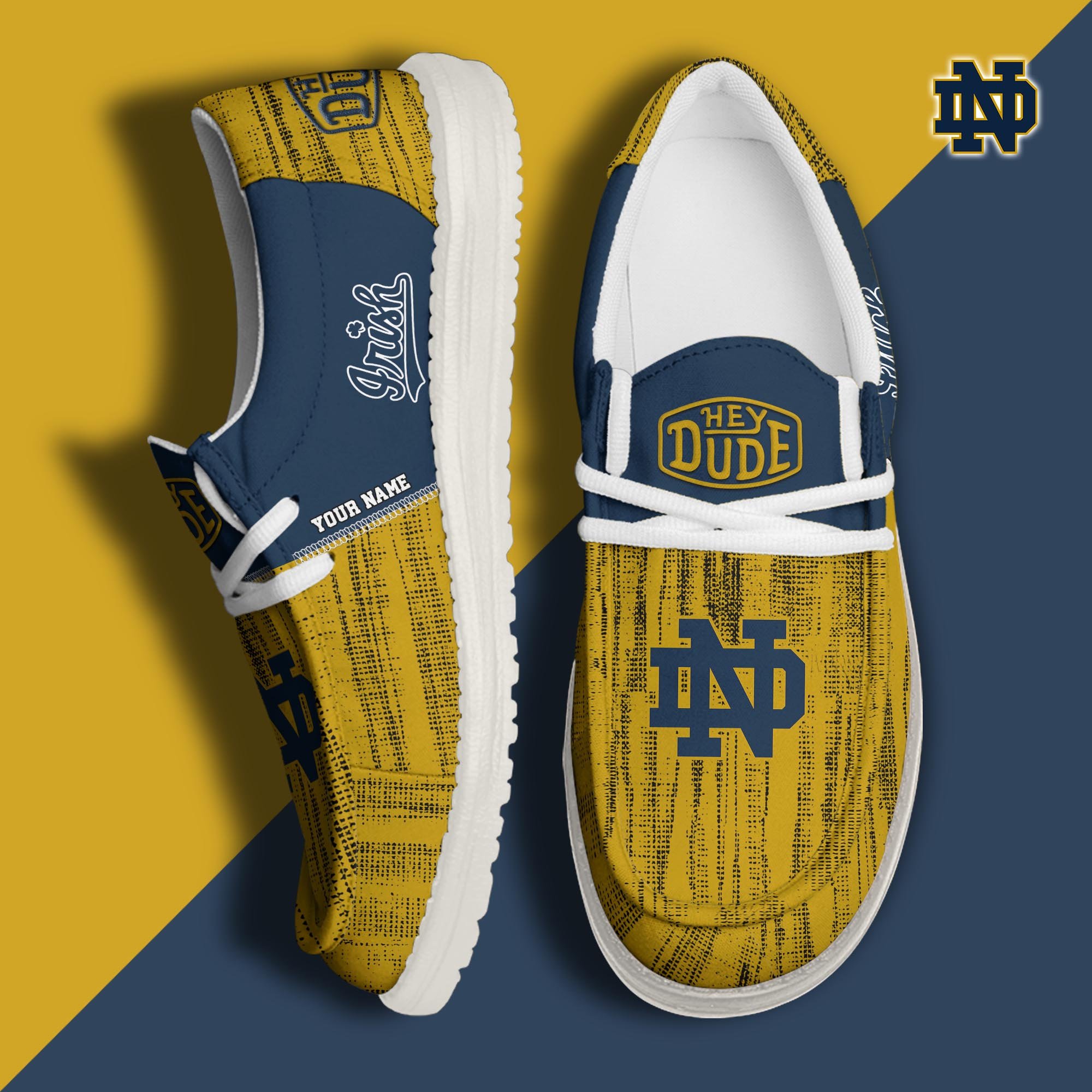 Notre Dame Fighting Irish Hey Dude Shoes Personalized Your Name, Sport Hey Dudes For Football Fan, Sport Lovers Gifts 61079