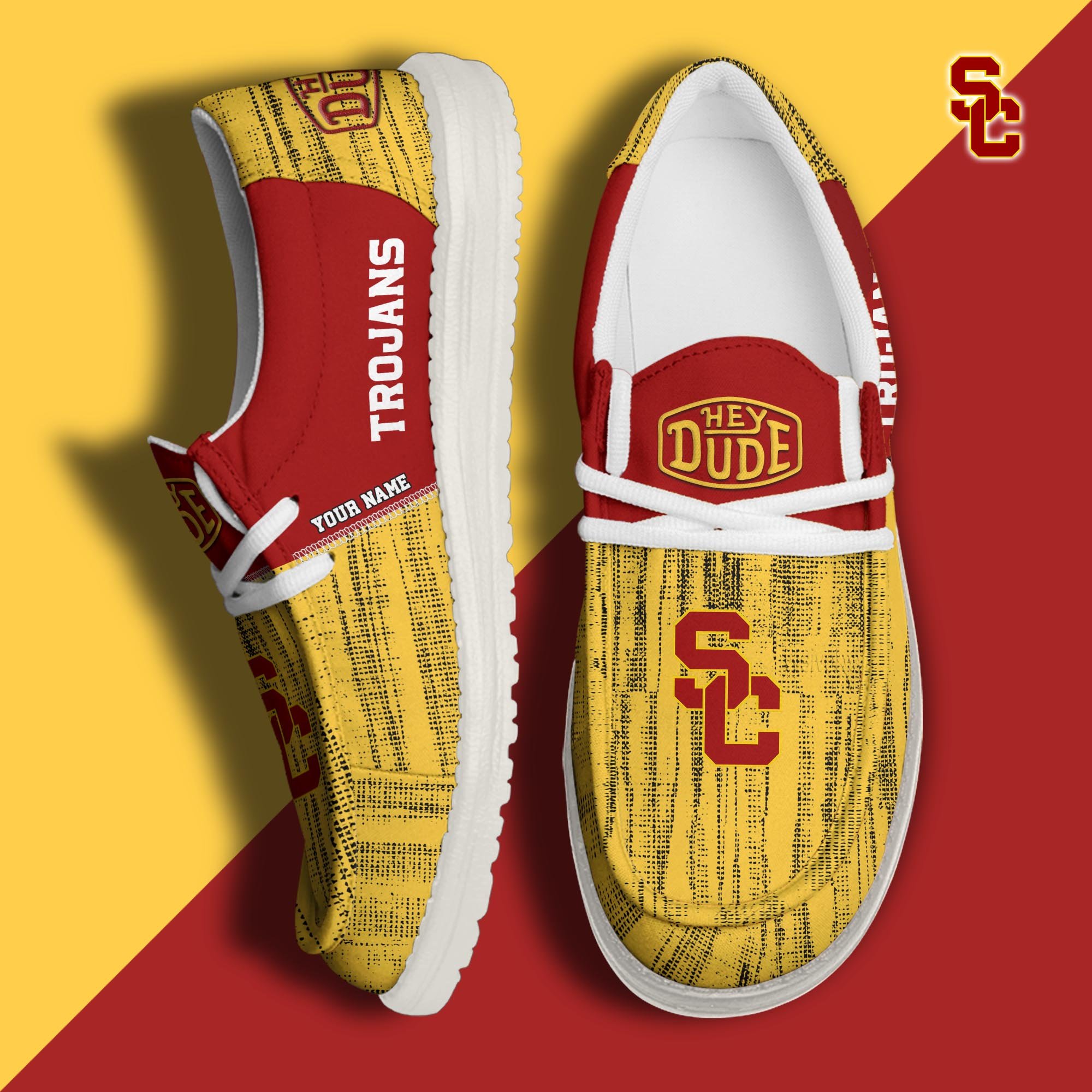 USC Trojans Hey Dude Shoes Personalized Your Name, Sport Hey Dudes For Football Fan, Sport Lovers Gifts 61079