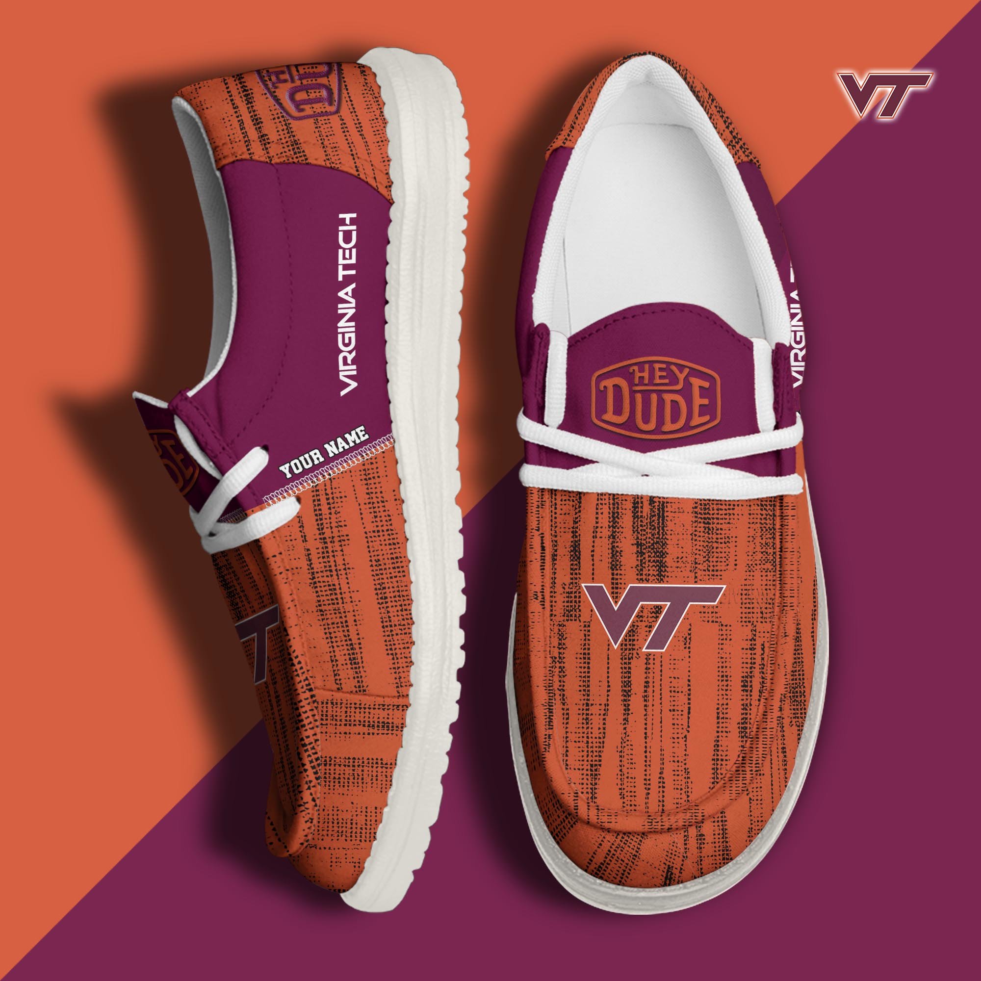 Virginia Tech Hokies Hey Dude Shoes Personalized Your Name, Sport Hey Dudes For Football Fan, Sport Lovers Gifts 61079